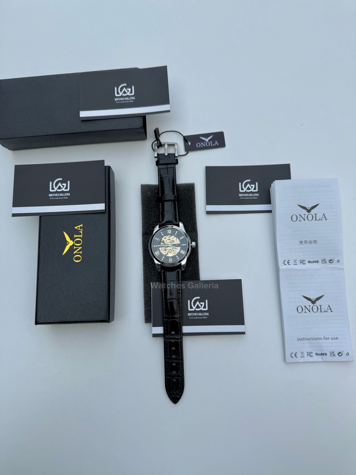 Onola Skeleton Watch Automatic (Silver/Black) ON3861 Watches Galleria