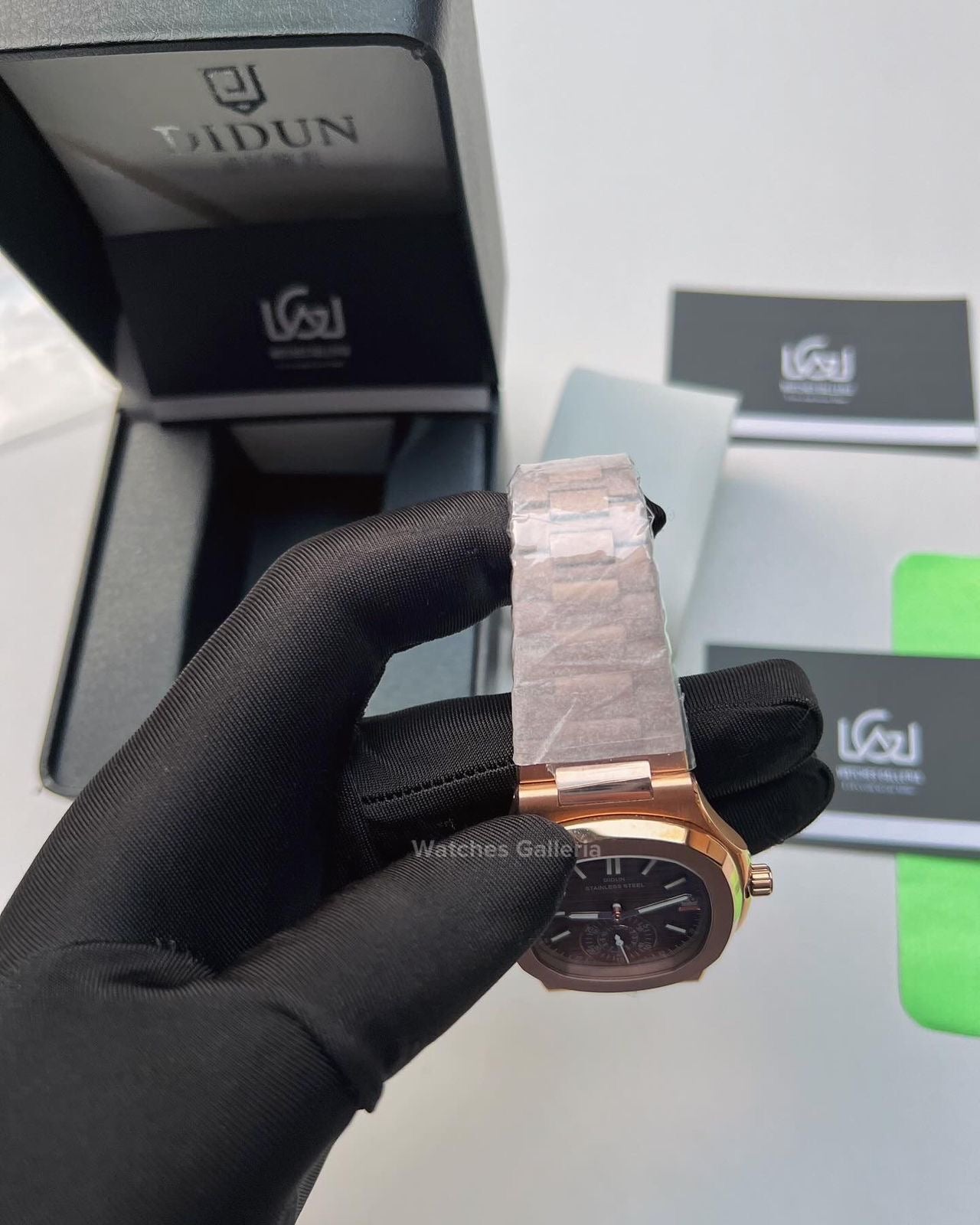 Didun Nautilus Date Day Quartz (Rose Gold w/ Black) PD49 Watches Galleria