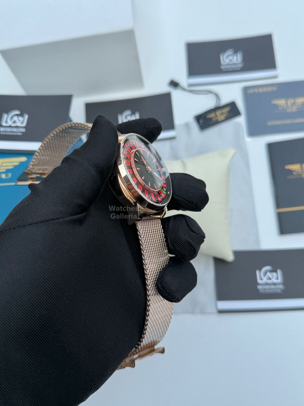 Pindu Design Casino Tourbillon Roulette Button Automatic (Gold Mesh Bracelet) P6628 Watches Galleria