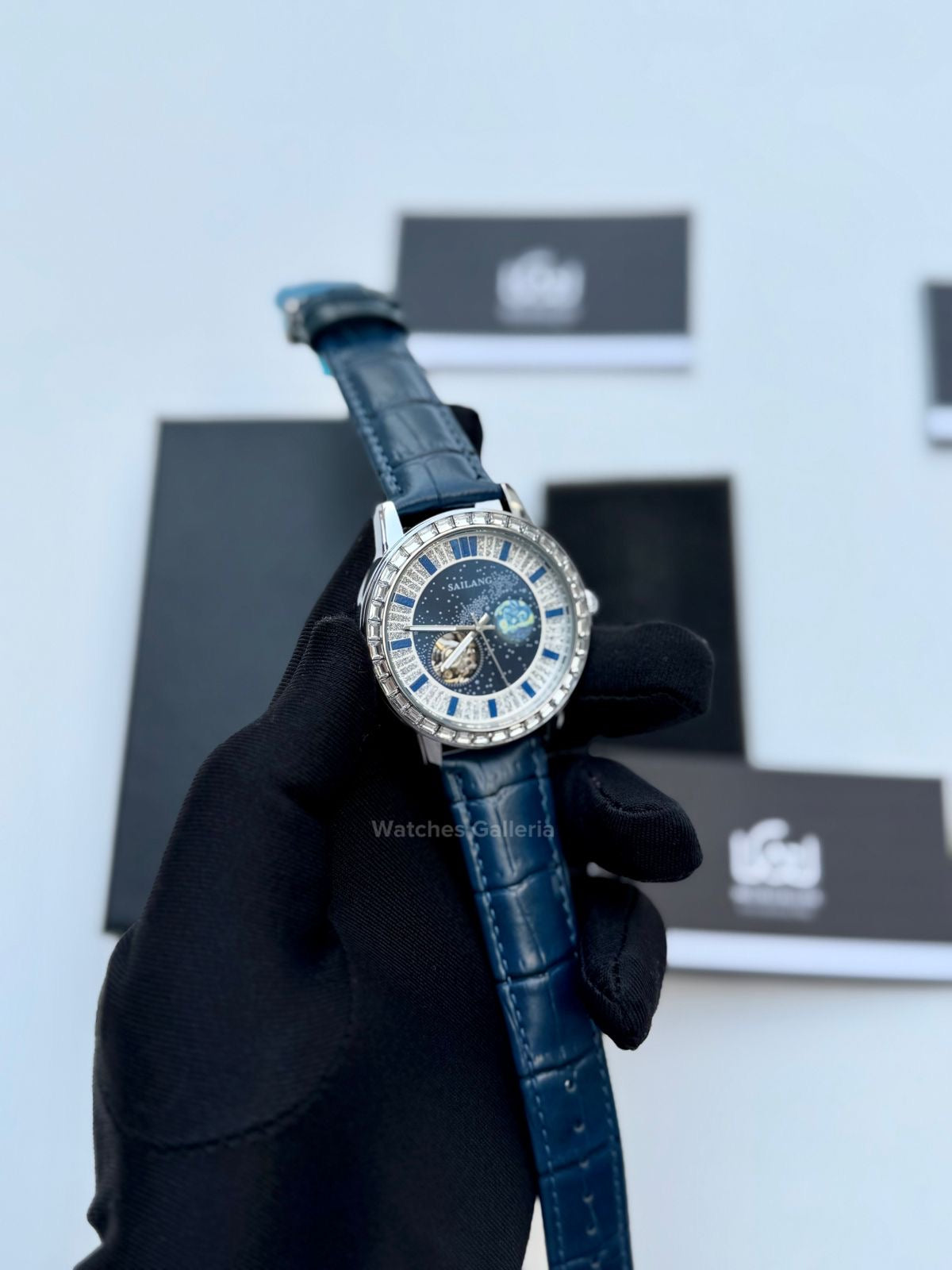 Sailang Moon Dial Open Heart Watch Automatic (Blue) 6603A Watches Galleria