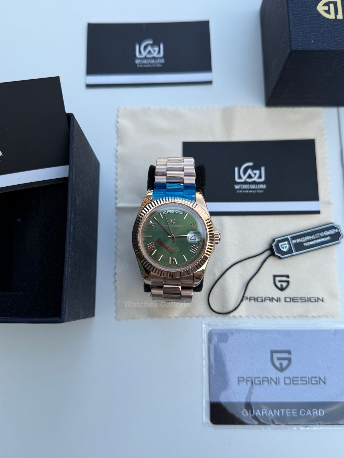 Pagani Design Date Day 40mm Automatic (Rose Gold w/ Green) PD1783 Watches Galleria