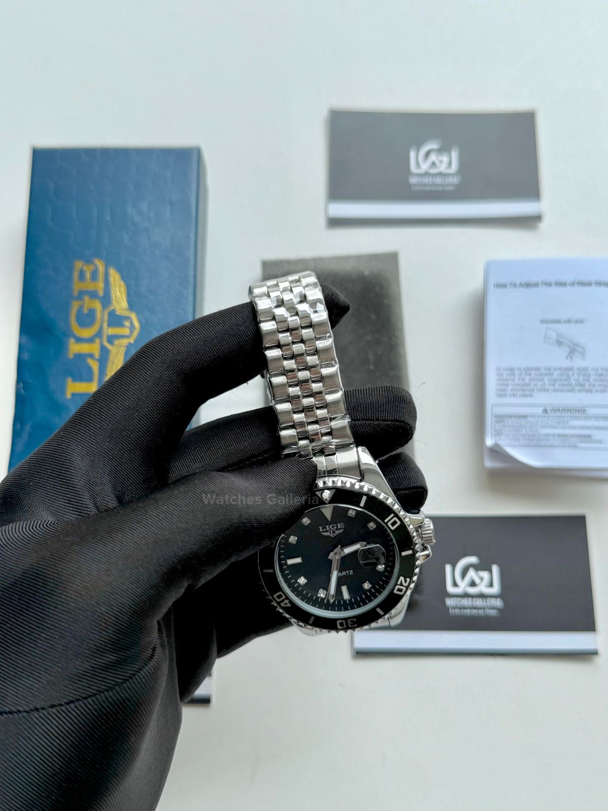 Lige Submariner Quartz (Black) Lige89151 Watches Galleria