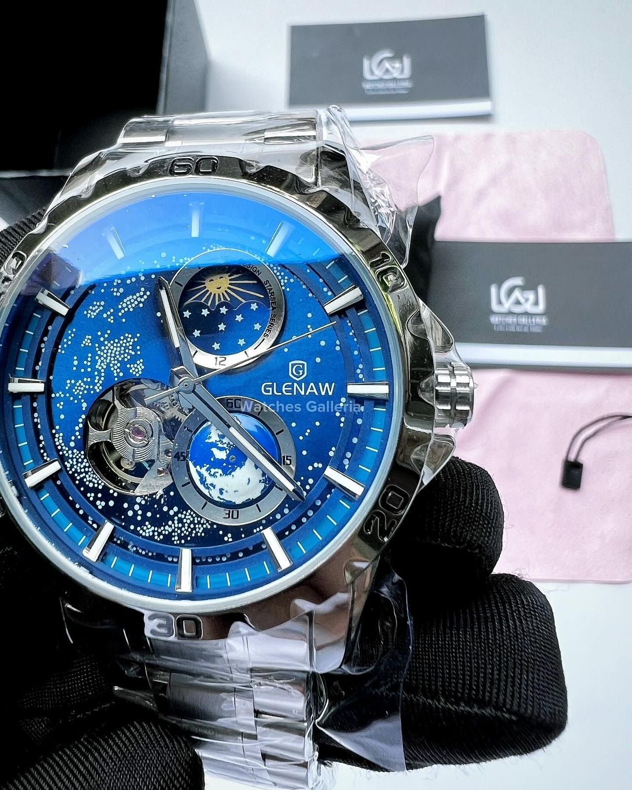 Glenaw Automatic Open Heart & Earth Rotating (Silver) GL8950 Watches Galleria