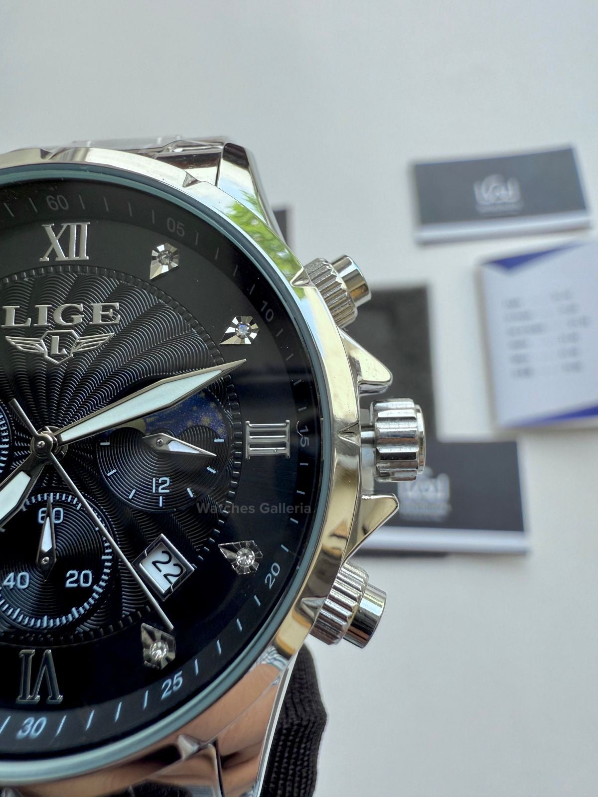 Lige Moonphase Chronograph Quartz (Black) lige89146 Watches Galleria
