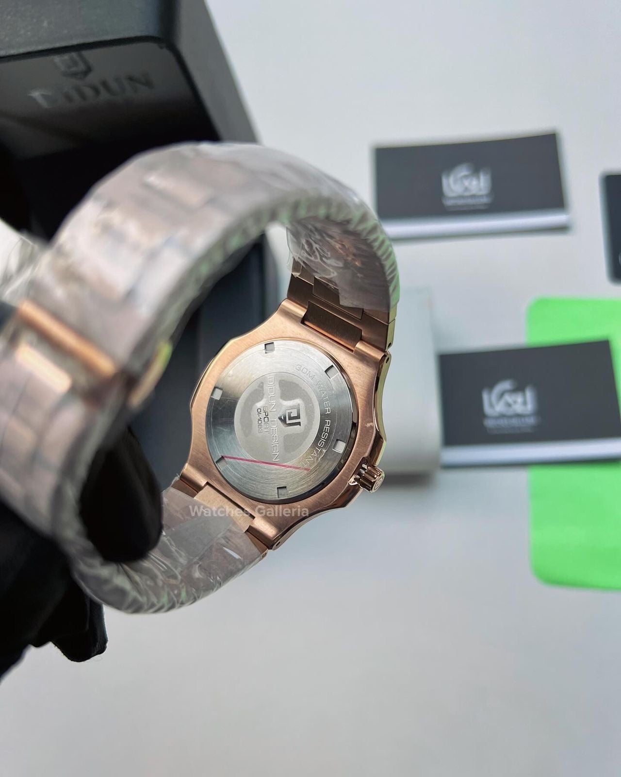 Didun Nautilus Date Day Quartz (Rose Gold w/ Black) PD49 Watches Galleria