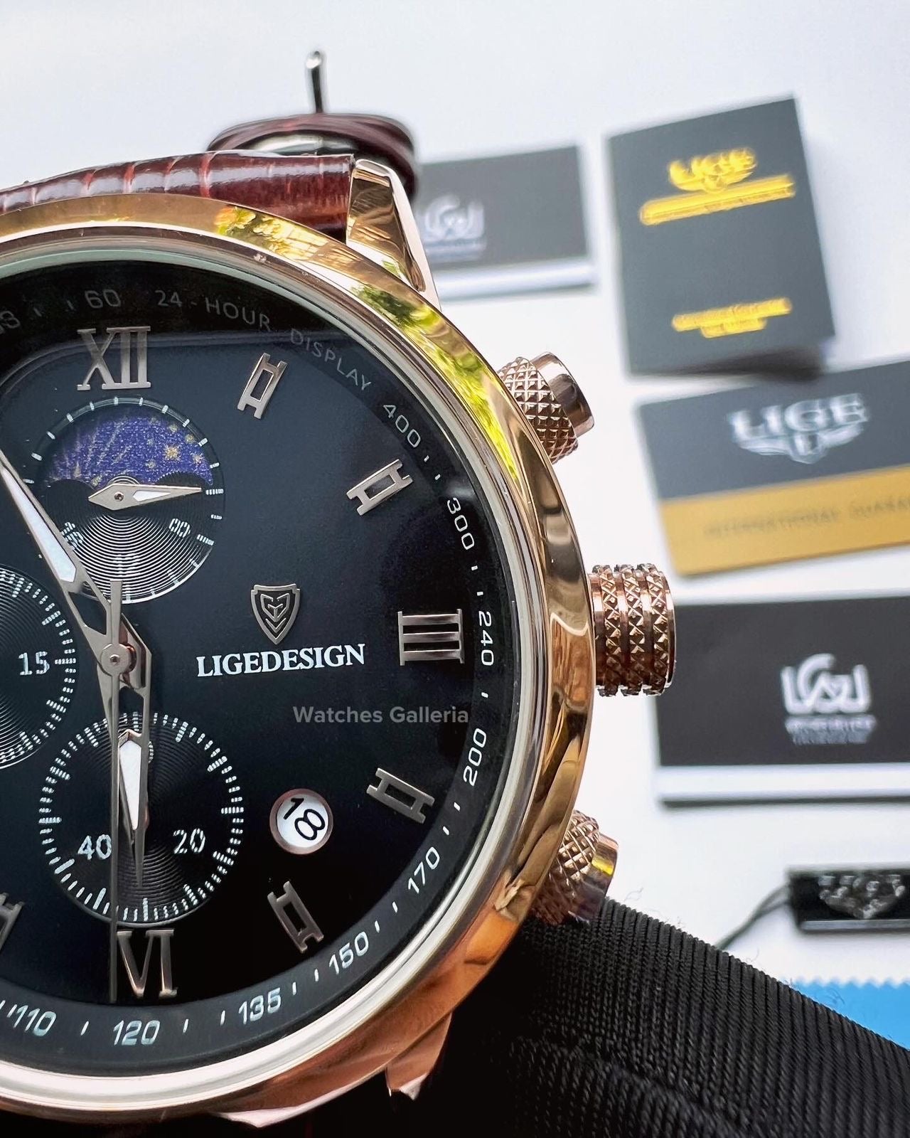 Lige Moonphase Watch (Rose Gold Black) LG8953 Watches Galleria