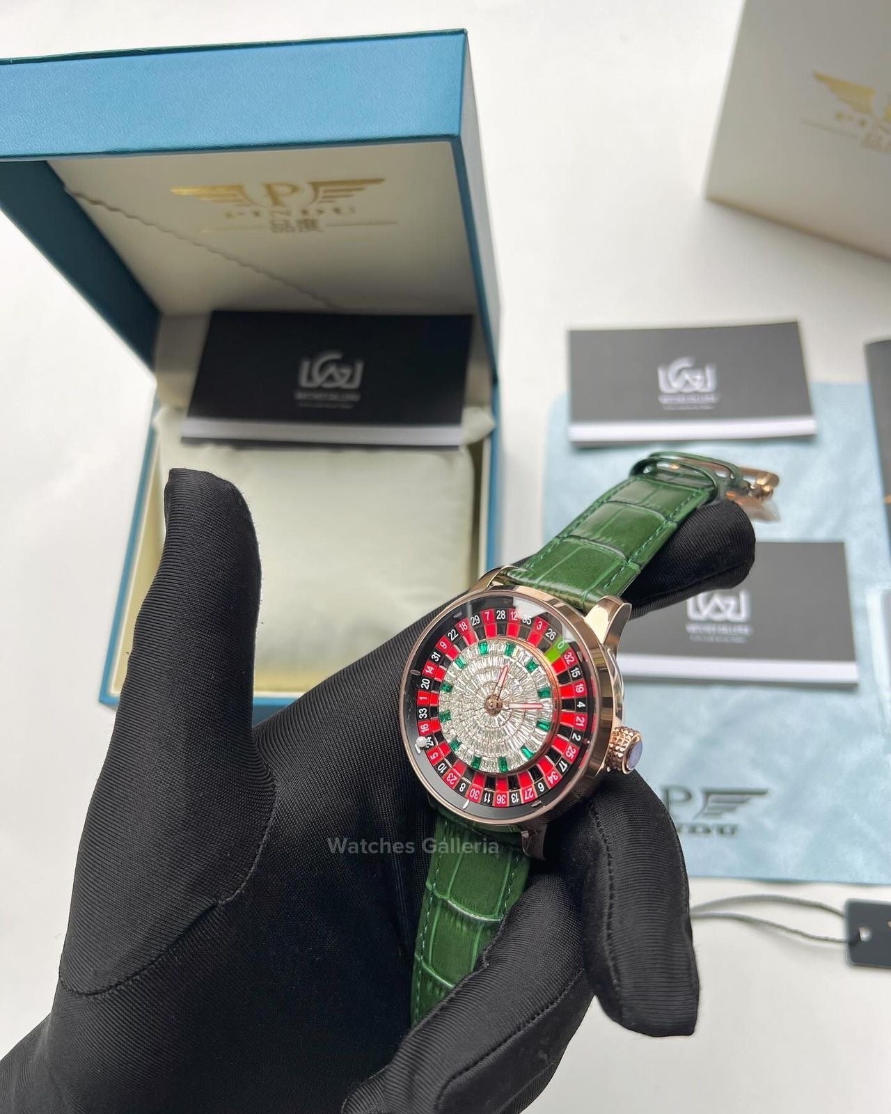 Pindu Design Casino Roulette Automatic Watch (Baguette Cut Diamonds Dial) P6617 Watches Galleria