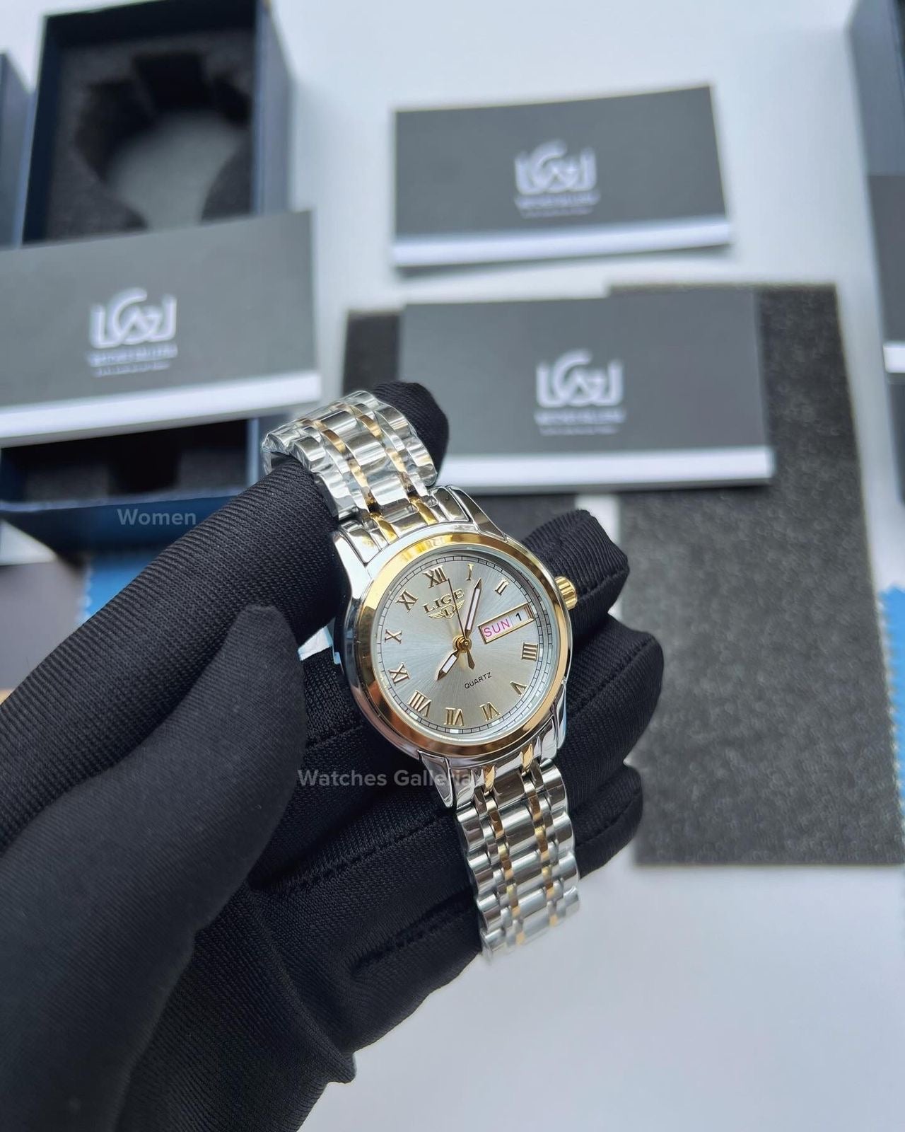 Lige Date Day Couple Watch (Silver/Gold) lige9846 lige 10007L