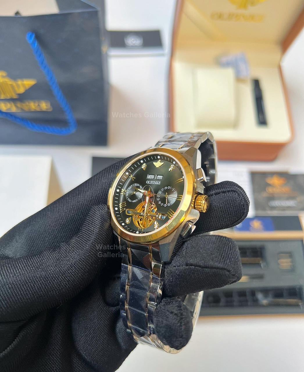 Oupinke Tourbillon Mechanical Watch Automatic (Gold Black) 3186