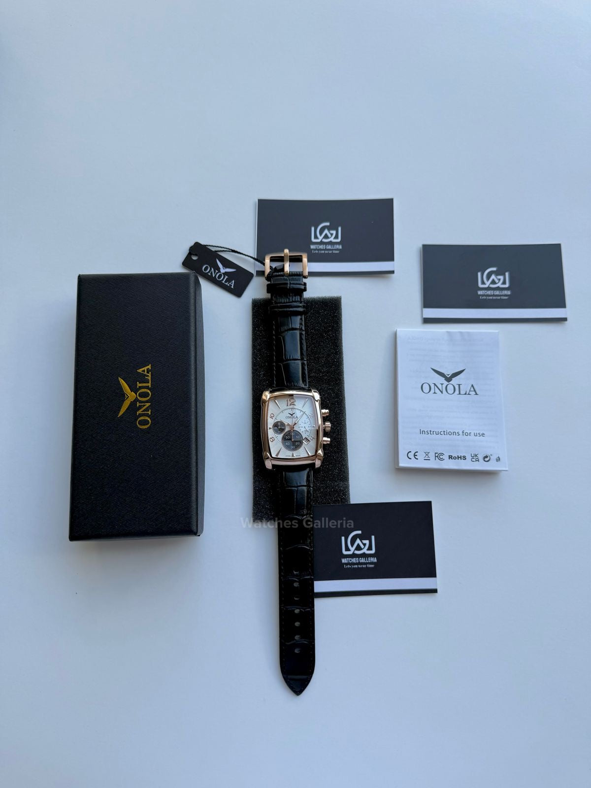 Onola Square Chronograph Quartz (Black Rose Gold) ON6818 Watches Galleria
