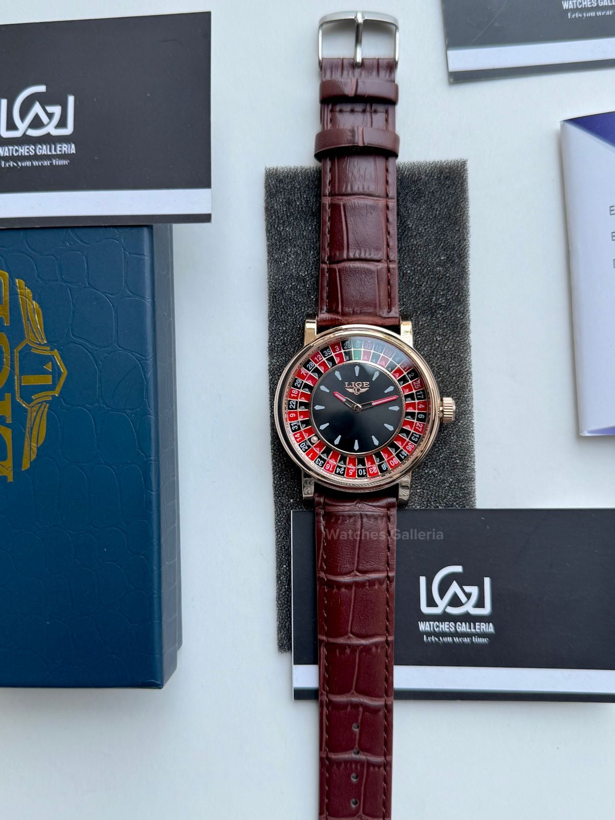 Lige Casino Watch Quartz (Brown -Rose Gold) LG89161 Watches Galleria