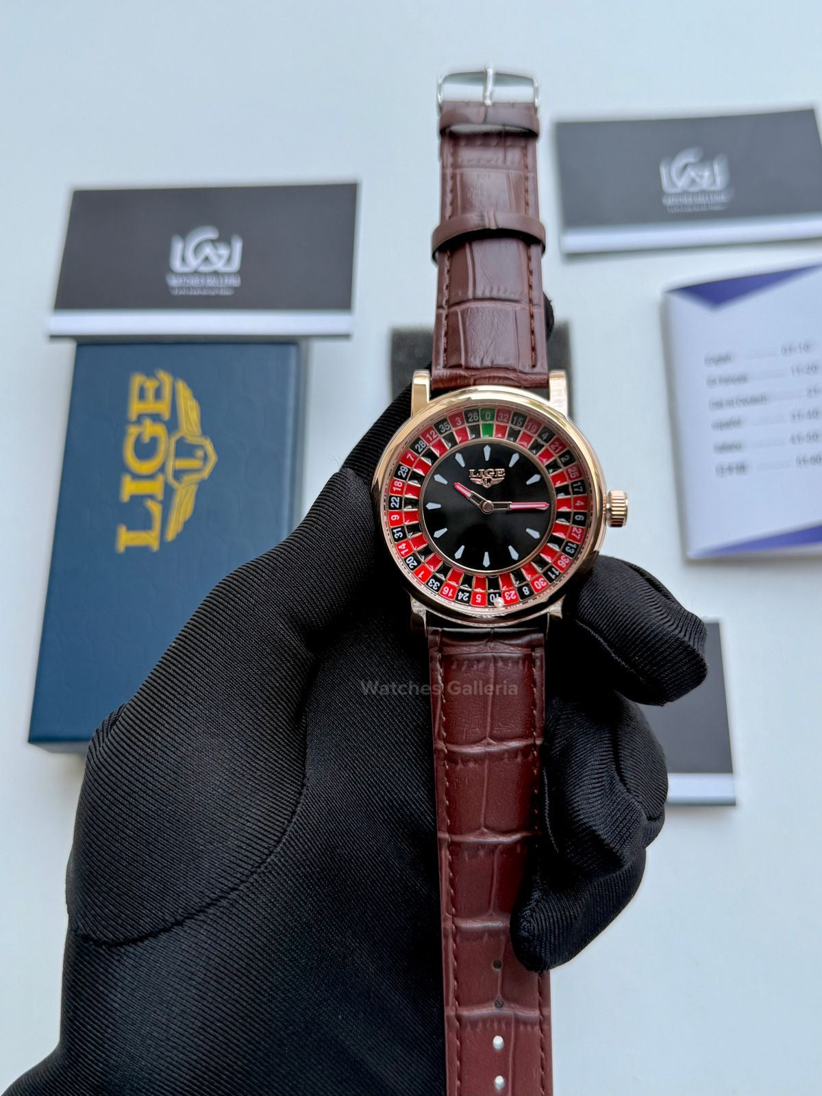 Lige Casino Watch Quartz (Brown -Rose Gold) LG89161 Watches Galleria