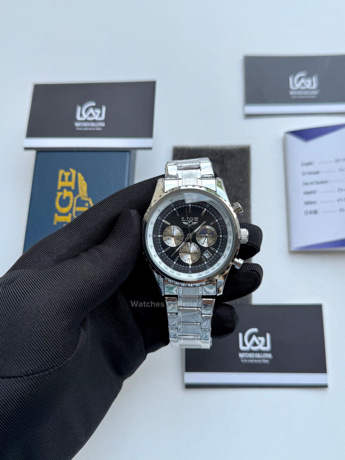 Lige Chronograph Quartz (Black) Lige8989 Watches Galleria