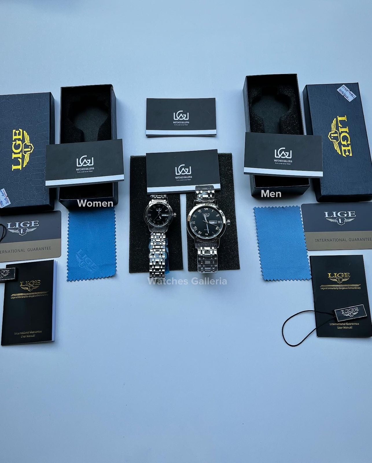 Lige Date Day Couple Watch (Black) Lige9846 Lige10007L