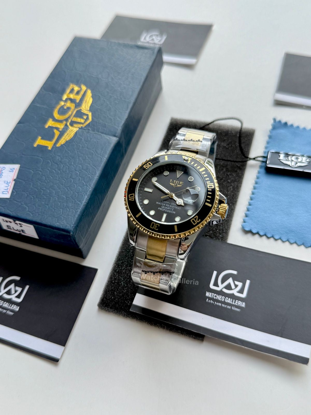 Lige Submariner Two Tone Quartz (Gold/Black) Lige10045 Watches Galleria © Copyrights All Right Reserved