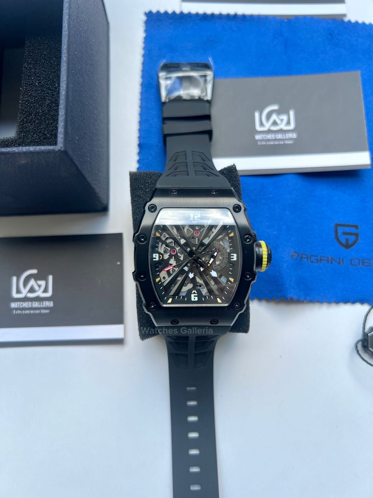 Pagani Design Tonneau Skeleton Watch Quartz (Black Black) PD1738 Watches Galleria