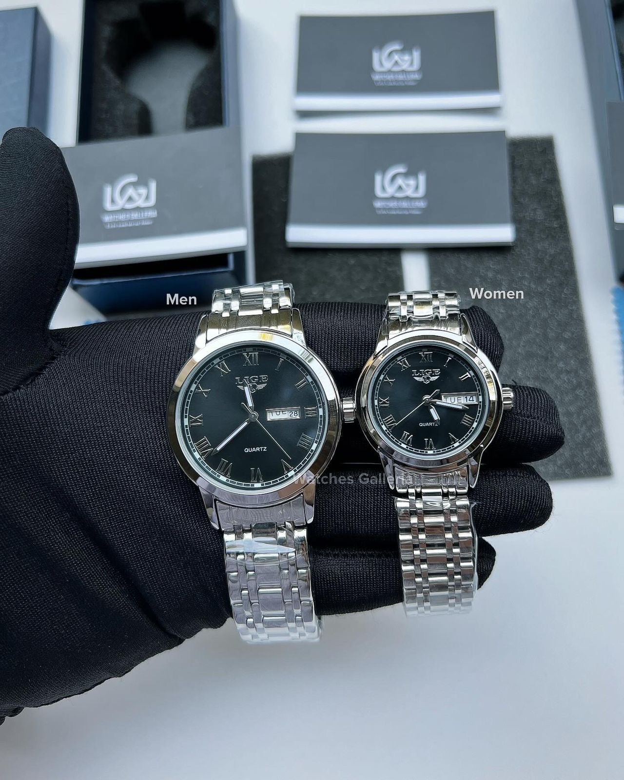 Lige Date Day Couple Watch (Black) Lige9846 Lige10007L