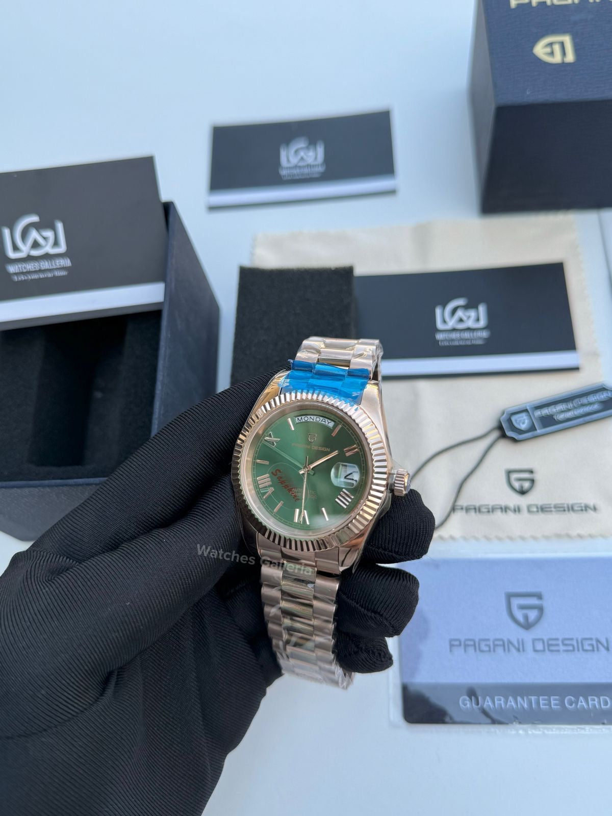Pagani Design Date Day 40mm Automatic (Rose Gold w/ Green) PD1783 Watches Galleria