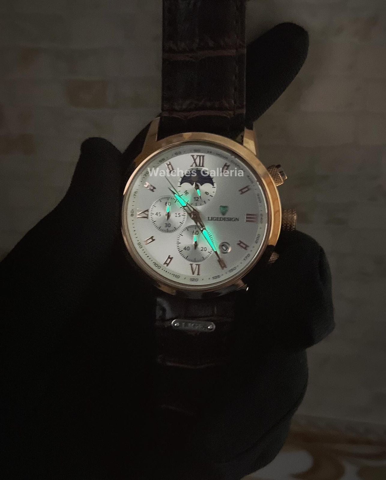 Lige Classic Moonphase (Rose Gold White) LG8953 Watches Galleria