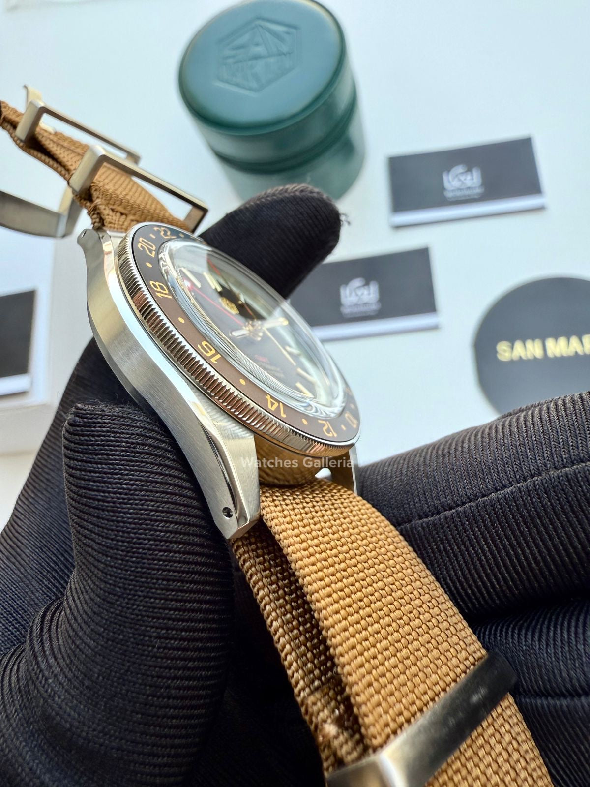 San Martin GMT RootBeer Automatic (Khaki Nato Straps) SN0116 Watches Galleria