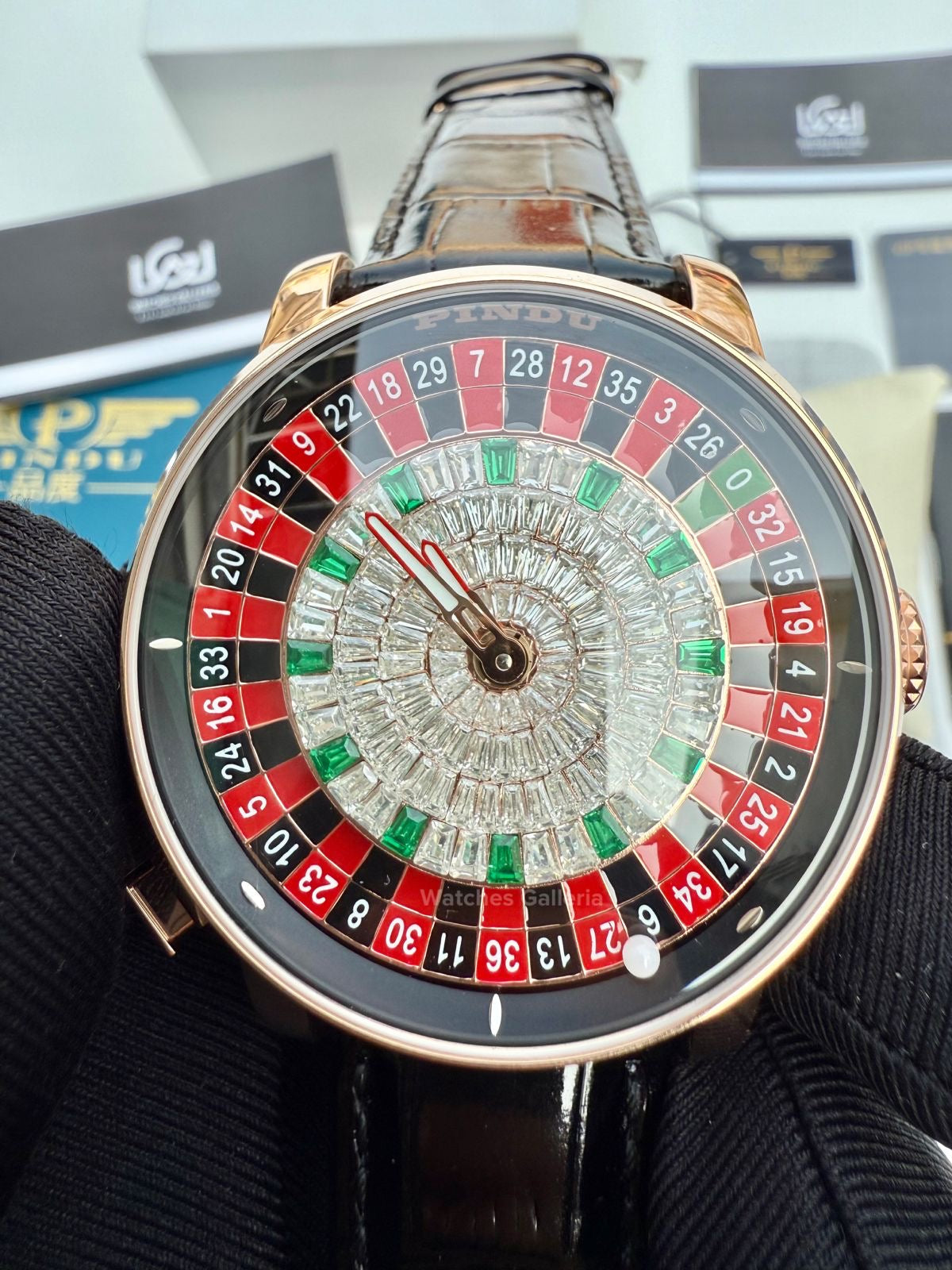 Pindu Design Casino Roulette Button Edition Automatic (Baguette Cut Diamonds) P6628 Watches Galleria