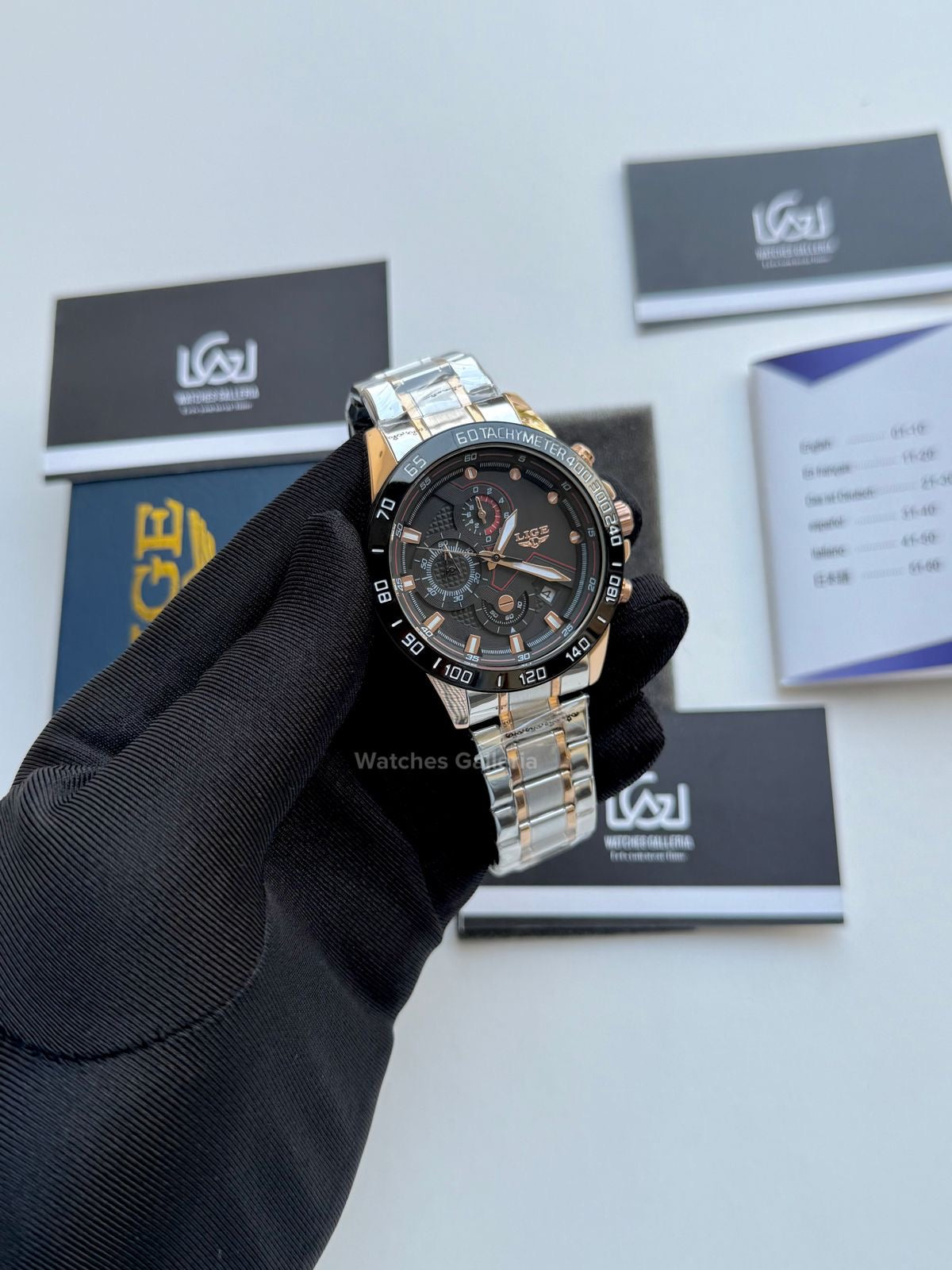 Lige Chronograph Quartz (Gold Black) Lige9982 Watches Galleria