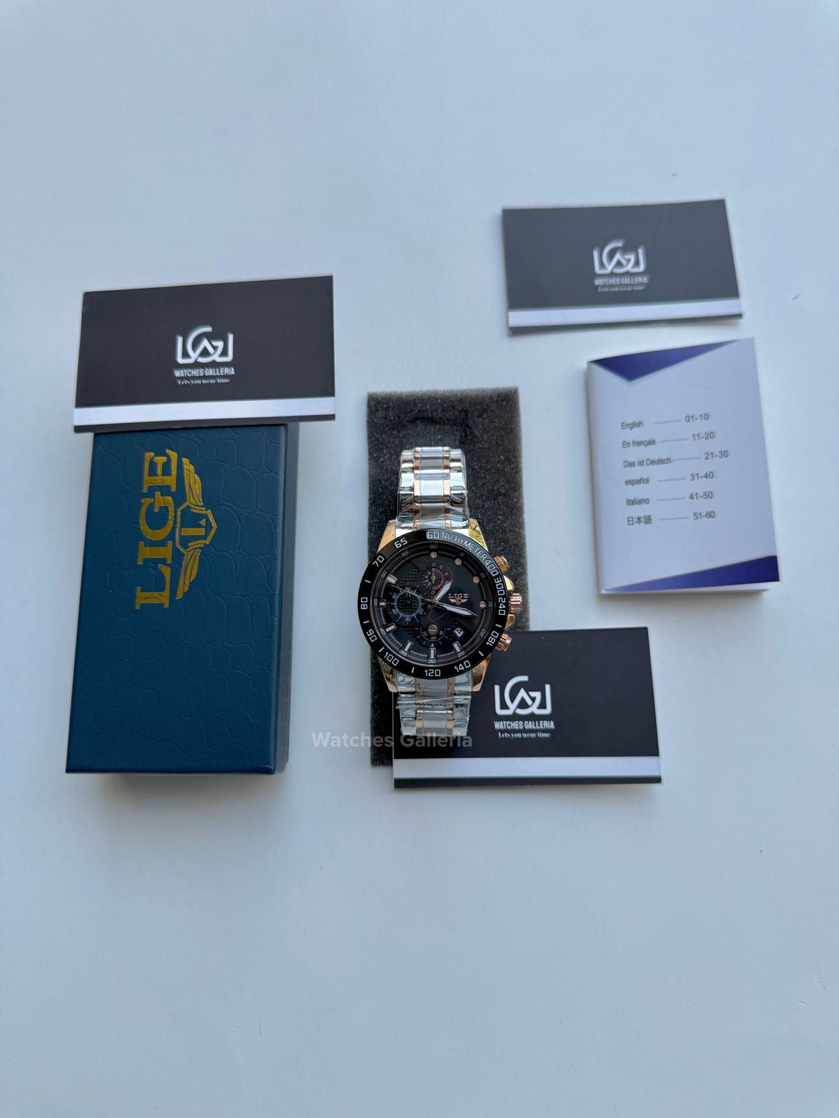 Lige Chronograph Quartz (Gold Black) Lige9982 Watches Galleria