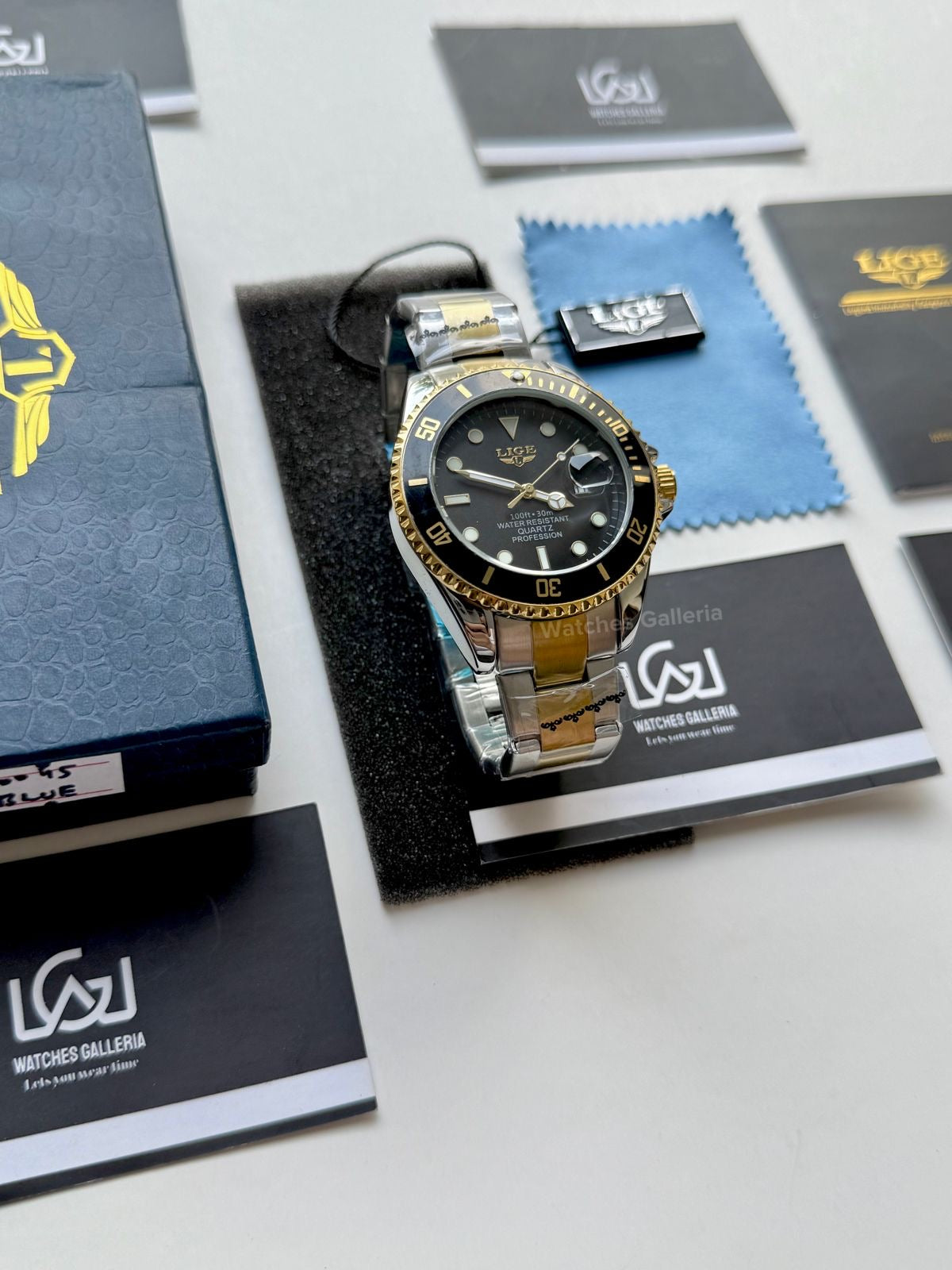 Lige Submariner Two Tone Quartz (Gold/Black) Lige10045 Watches Galleria © Copyrights All Right Reserved