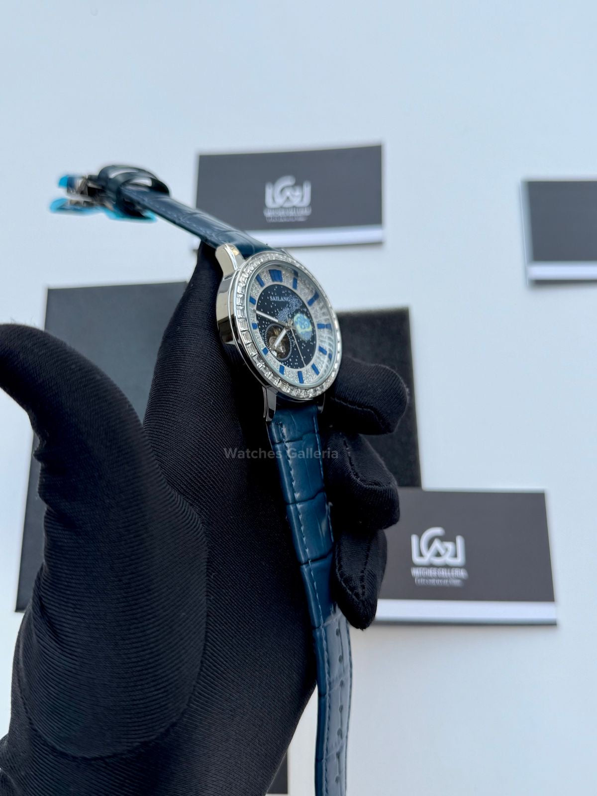 Sailang Moon Dial Open Heart Watch Automatic (Blue) 6603A Watches Galleria