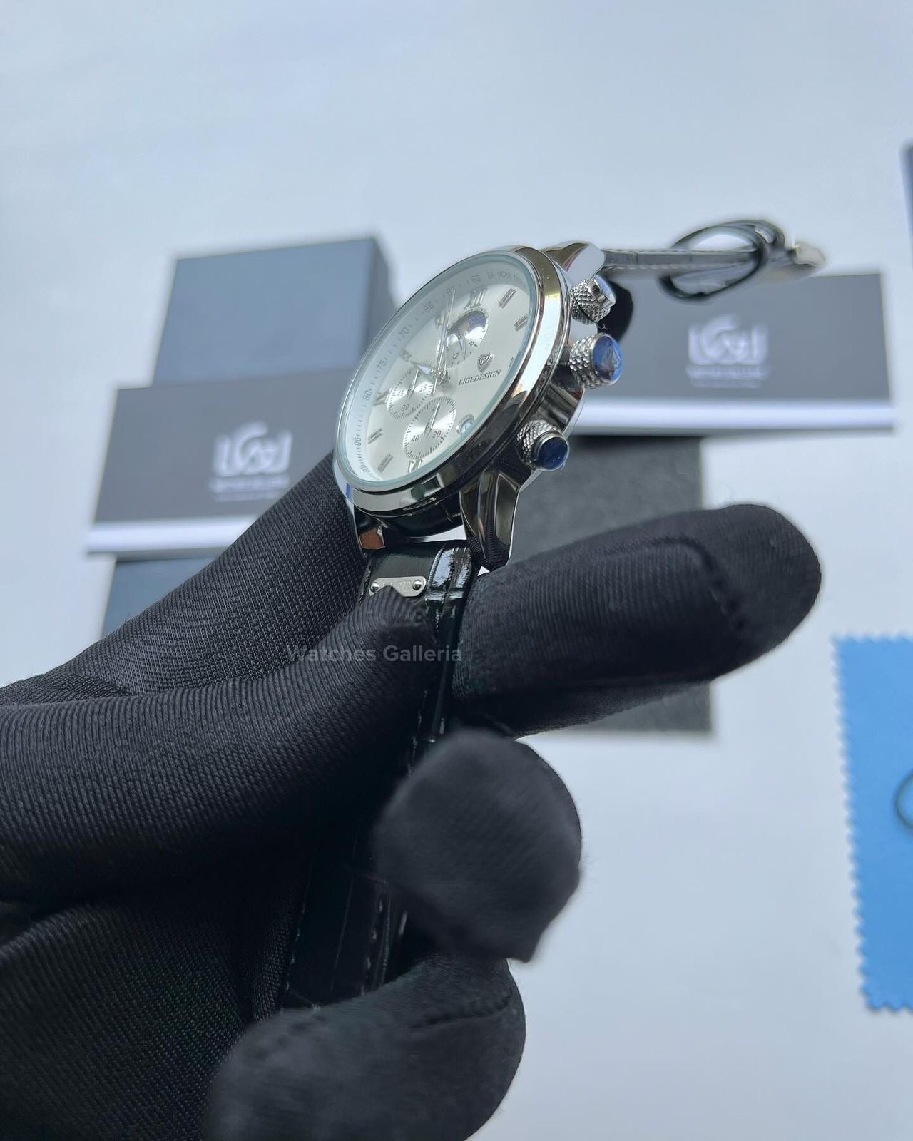 Lige Classic Moonphase Quartz (Silver Black) LG8953 Watches Galleria