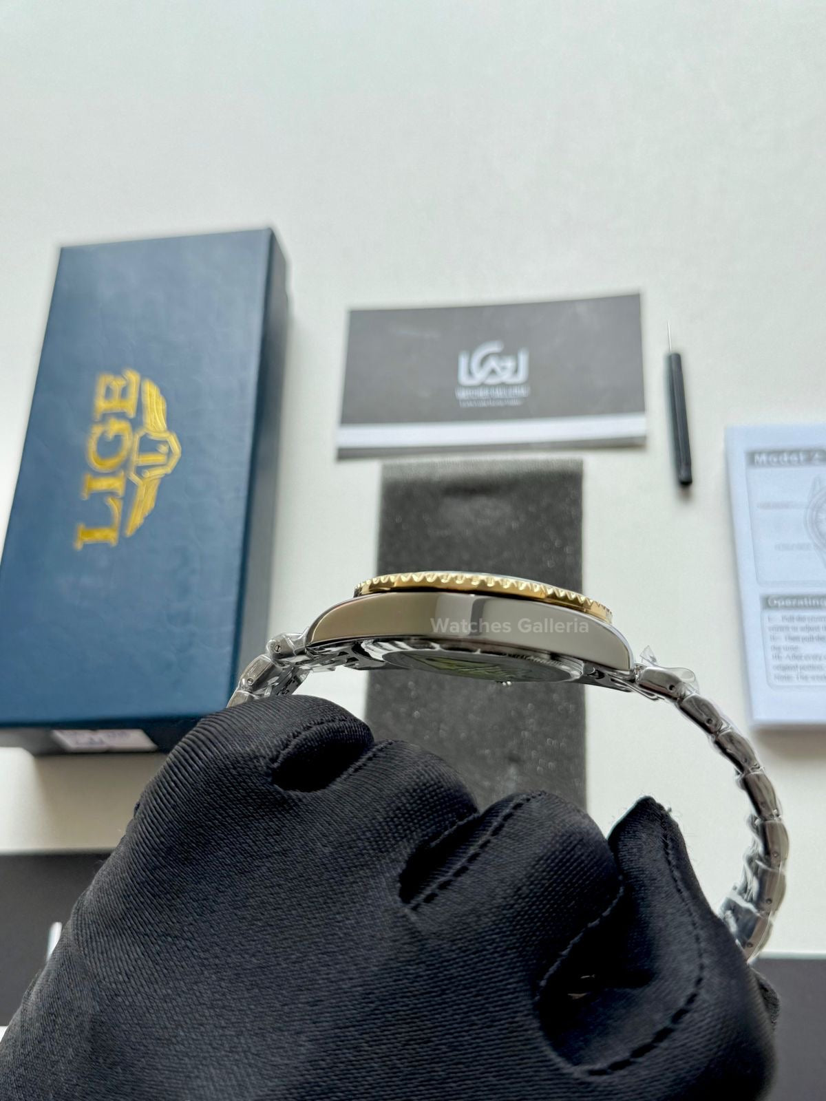 Lige Submariner Quartz (Gold/Black) Lige89151 Watches Galleria