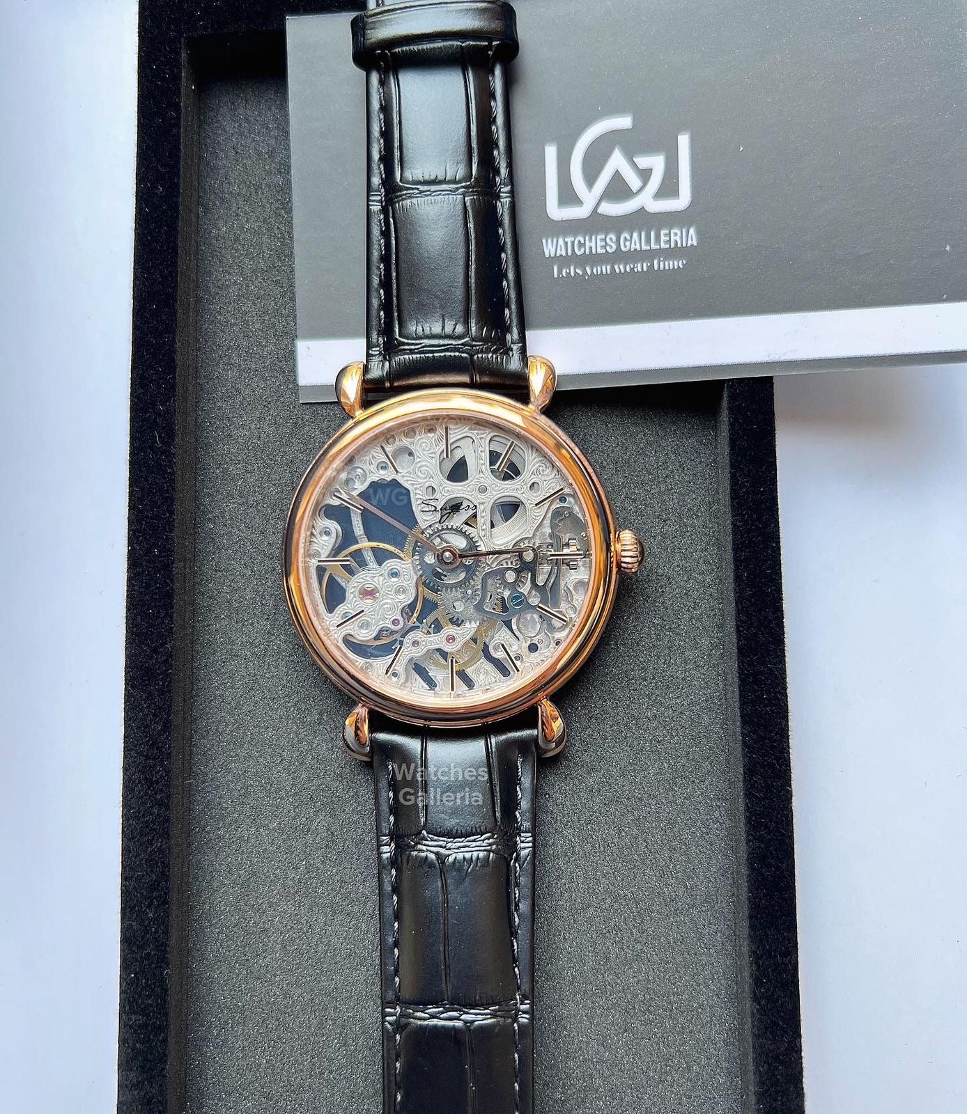 Sugess Skeleton Slimmaster Manual Wind (Black w/ Rose Gold) SU3600 (Discontinued)