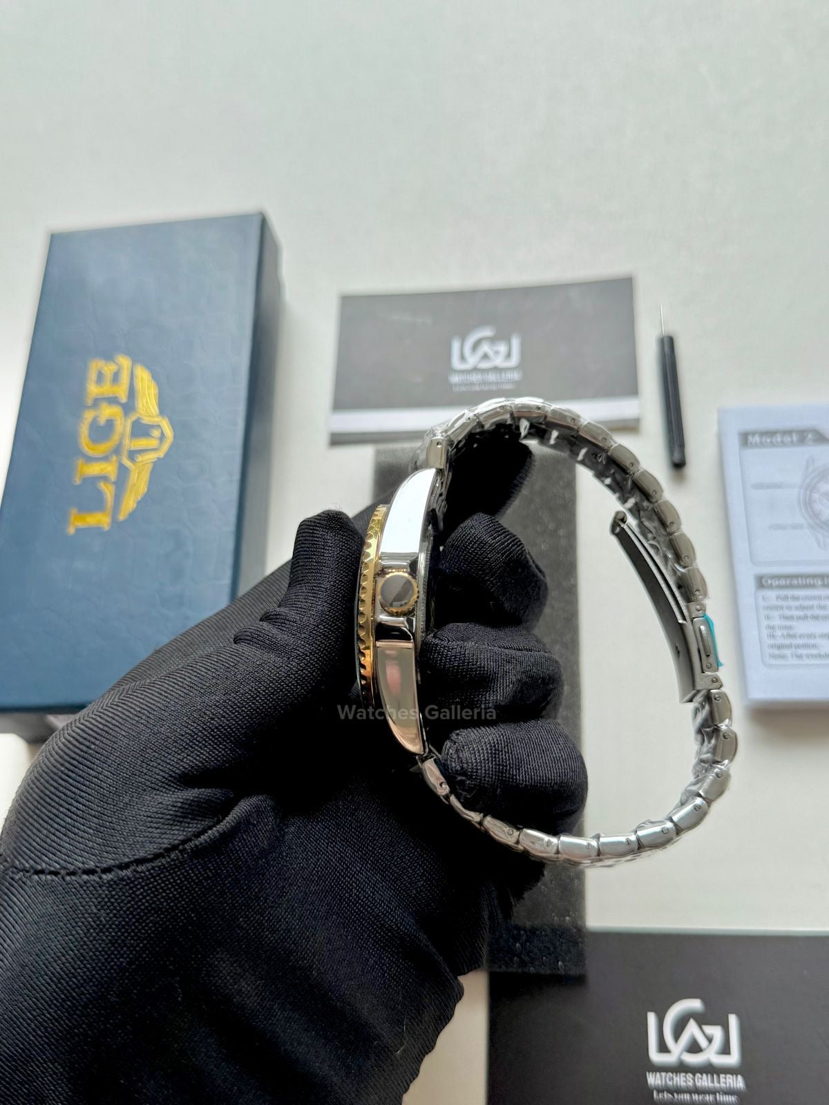 Lige Submariner Quartz (Gold/Black) Lige89151 Watches Galleria