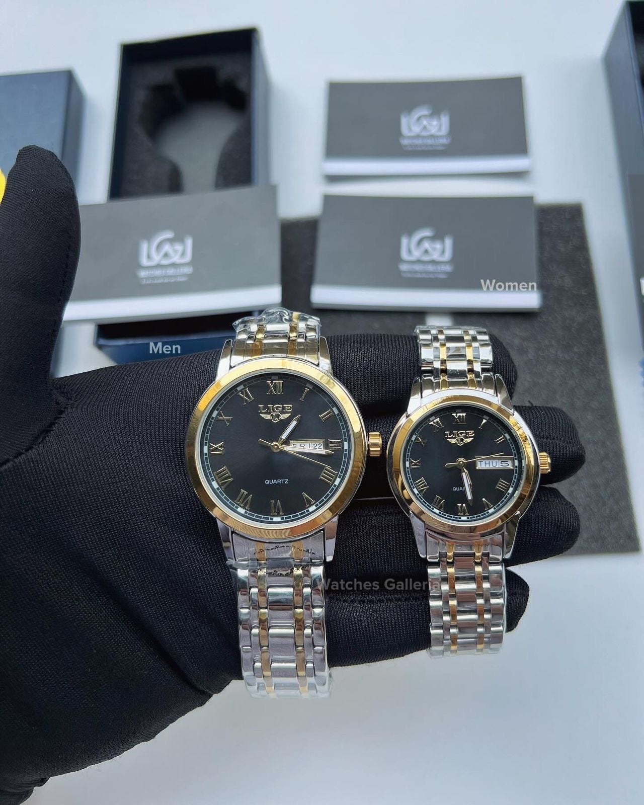 Lige Date Day Couple Watch (Gold/Black) Lige9846 Lige10007L