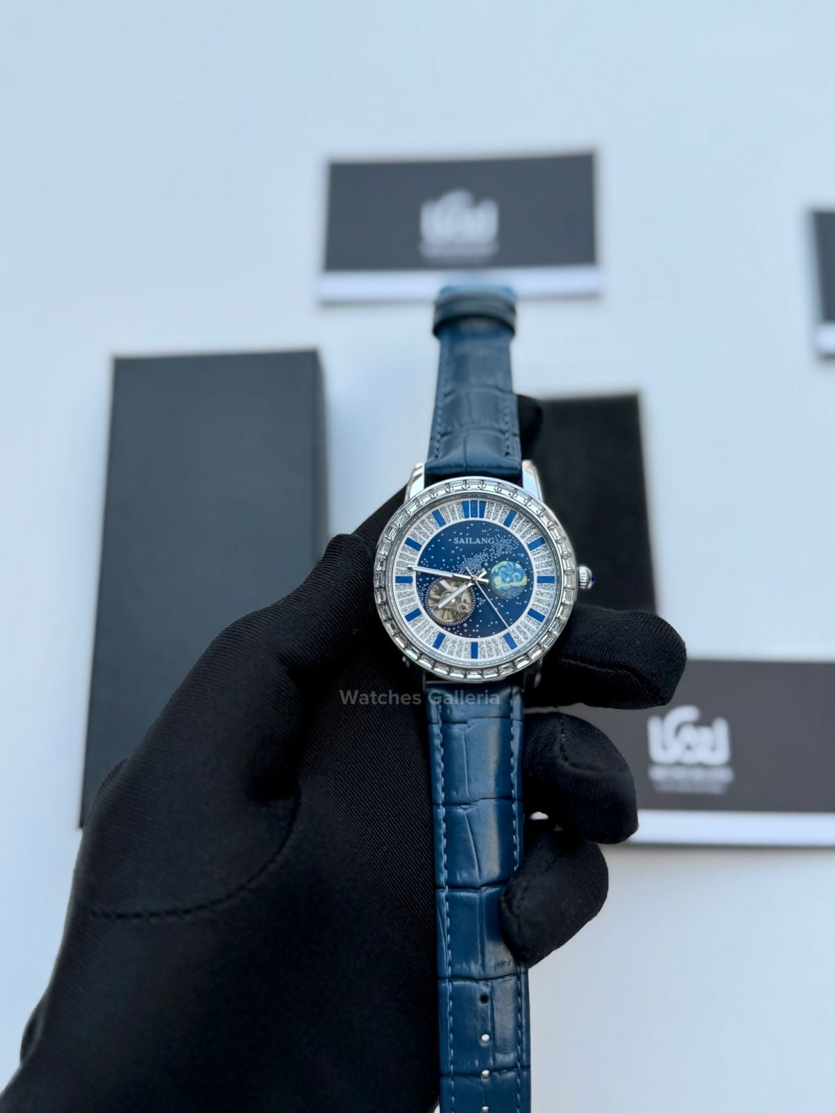 Sailang Moon Dial Open Heart Watch Automatic (Blue) 6603A Watches Galleria