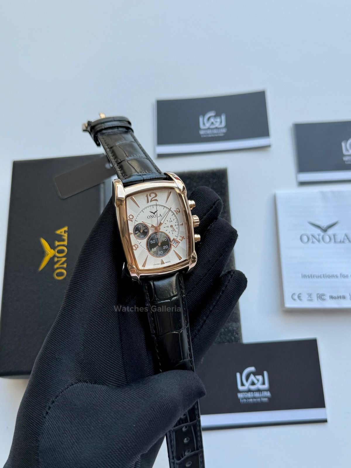 Onola Square Chronograph Quartz (Black Rose Gold) ON6818 Watches Galleria
