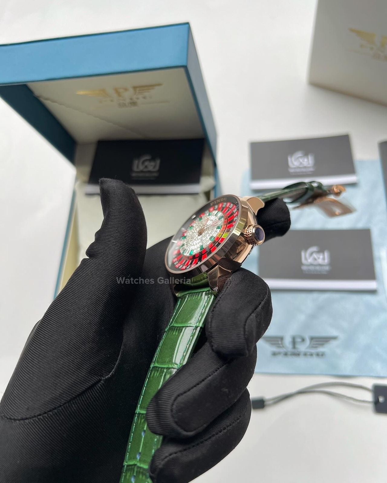 Pindu Design Casino Roulette Automatic Watch (Baguette Cut Diamonds Dial) P6617 Watches Galleria