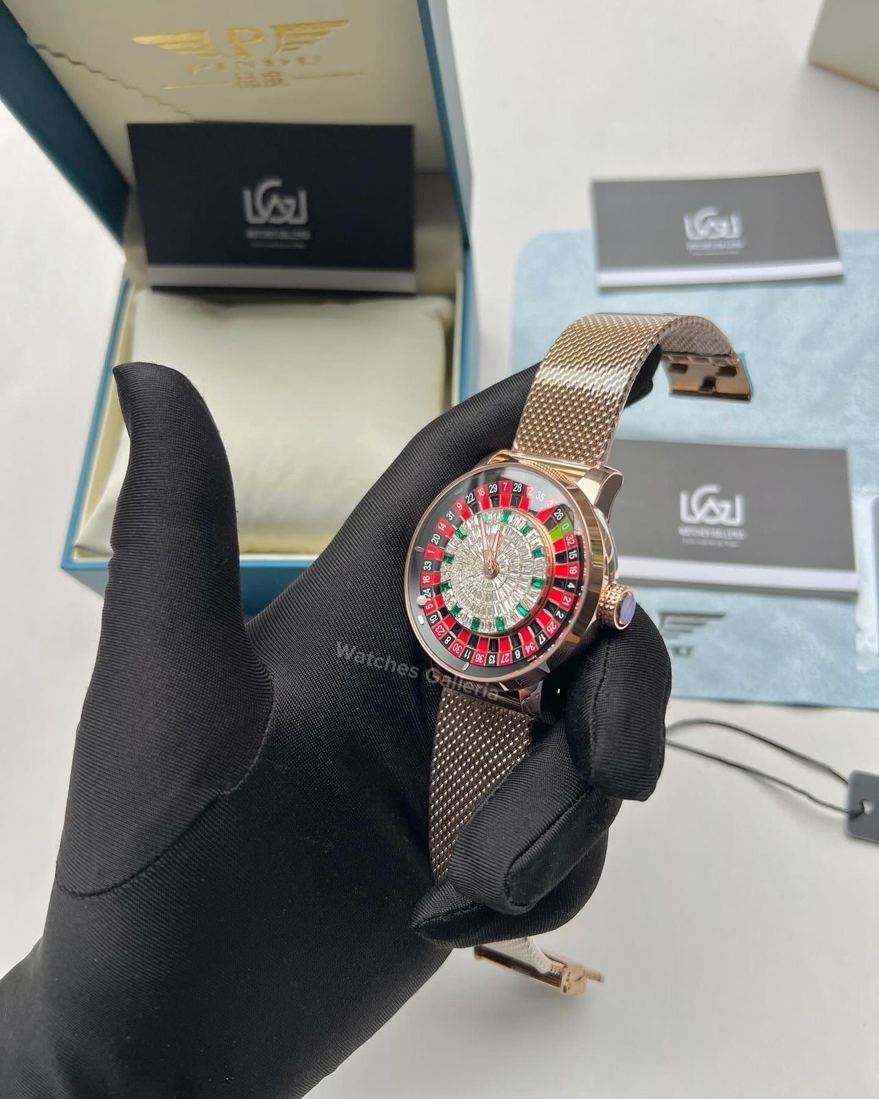 Pindu Design Casino Roulette Automatic (Baguette Cut Diamonds Dial) P6617 Watches Galleria