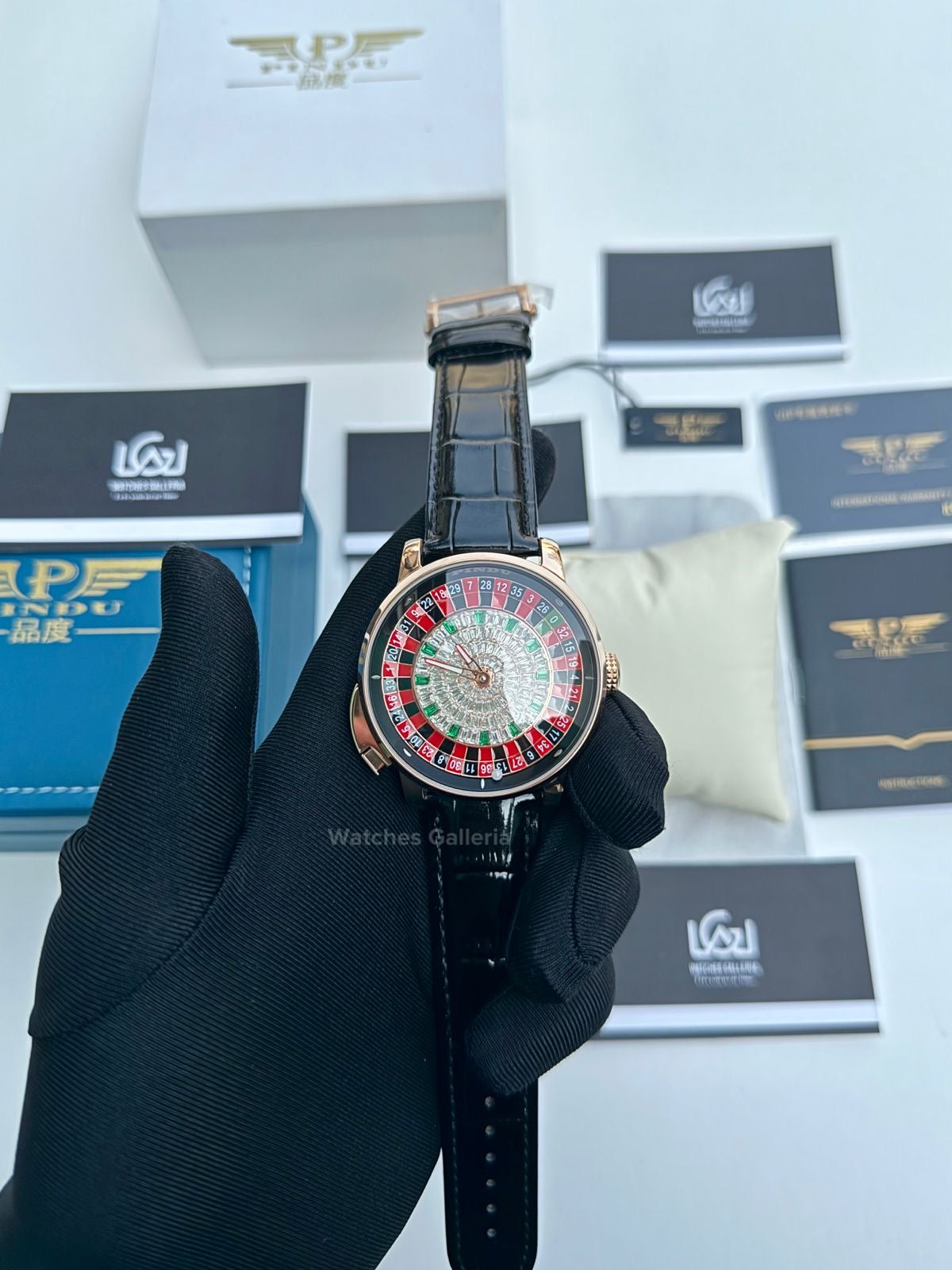Pindu Design Casino Roulette Button Edition Automatic (Baguette Cut Diamonds) P6628 Watches Galleria