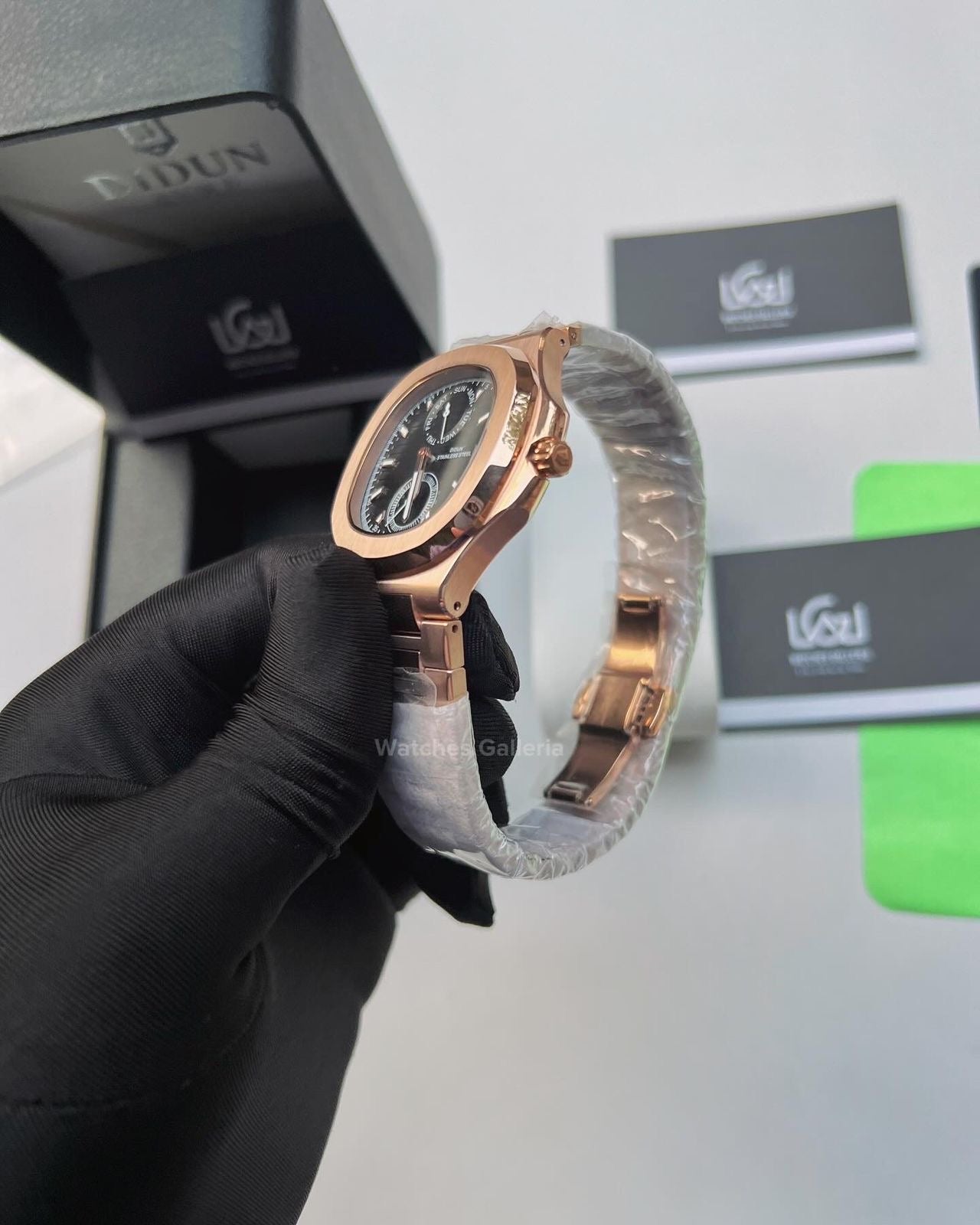 Didun Nautilus Date Day Quartz (Rose Gold w/ Black) PD49 Watches Galleria