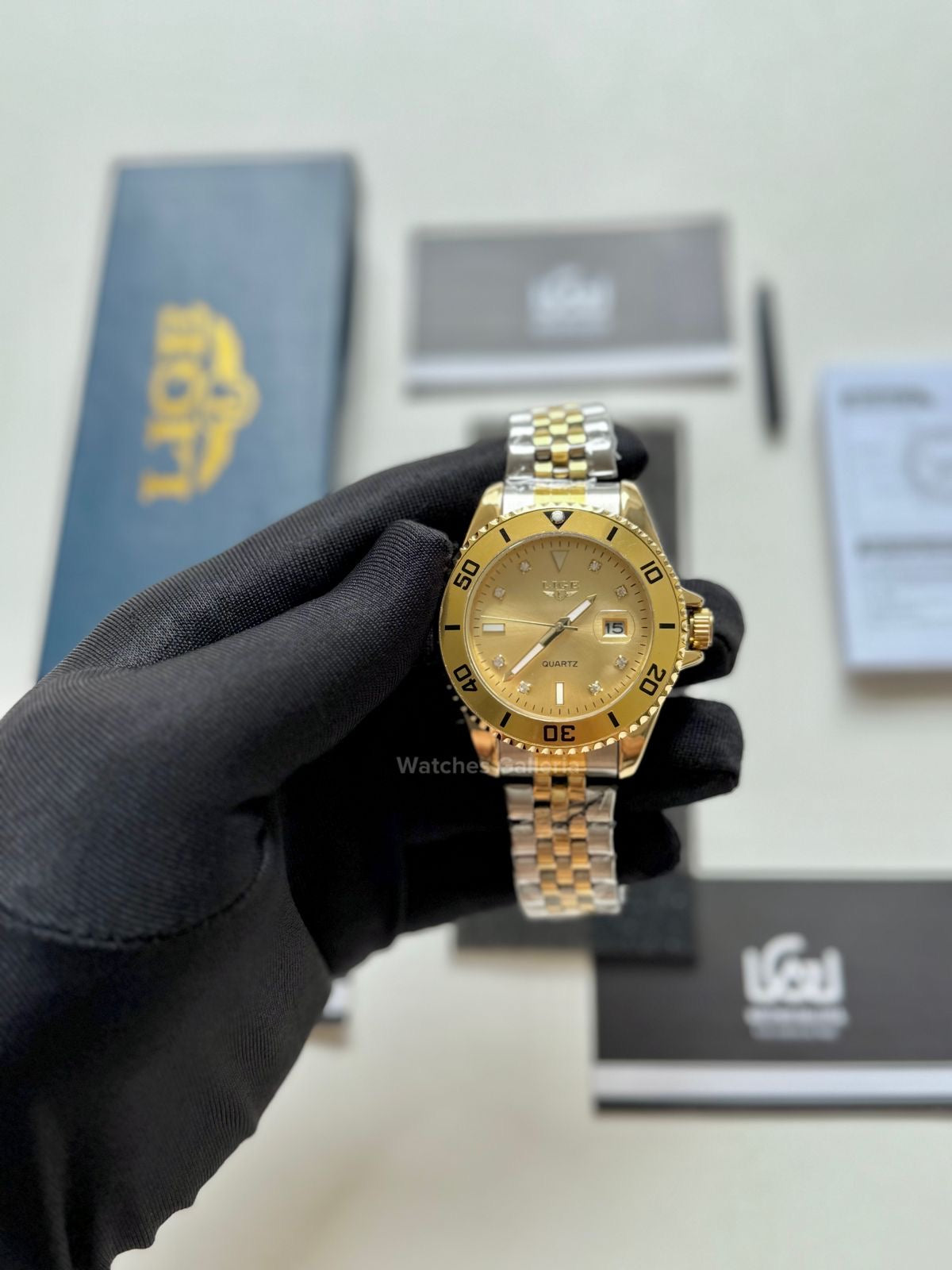 Lige Submariner Quartz (Yellow Gold) Lige89151 Watches Galleria