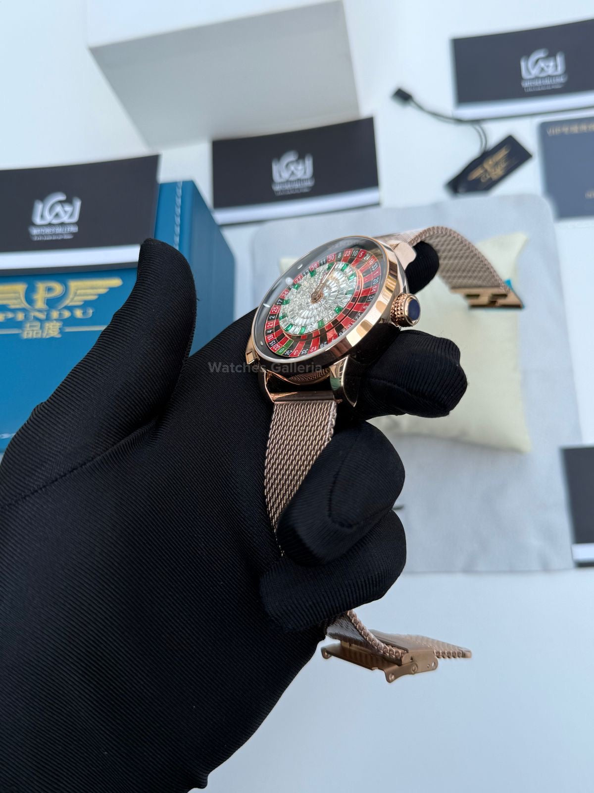 Pindu Design Casino Roulette Button Edition Automatic (Baguette Cut Diamonds) P6628 Watches Galleria