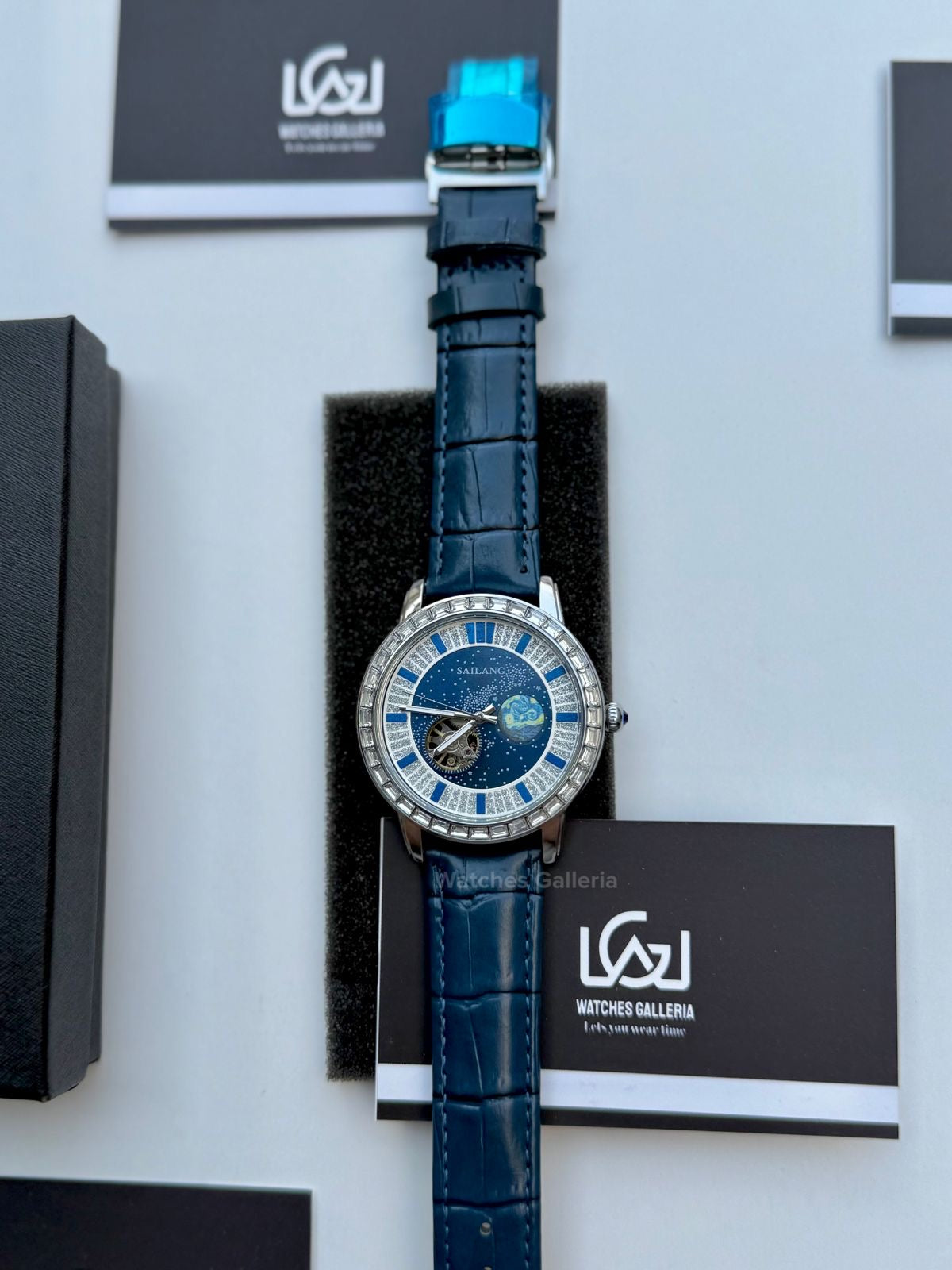 Sailang Moon Dial Open Heart Watch Automatic (Blue) 6603A Watches Galleria