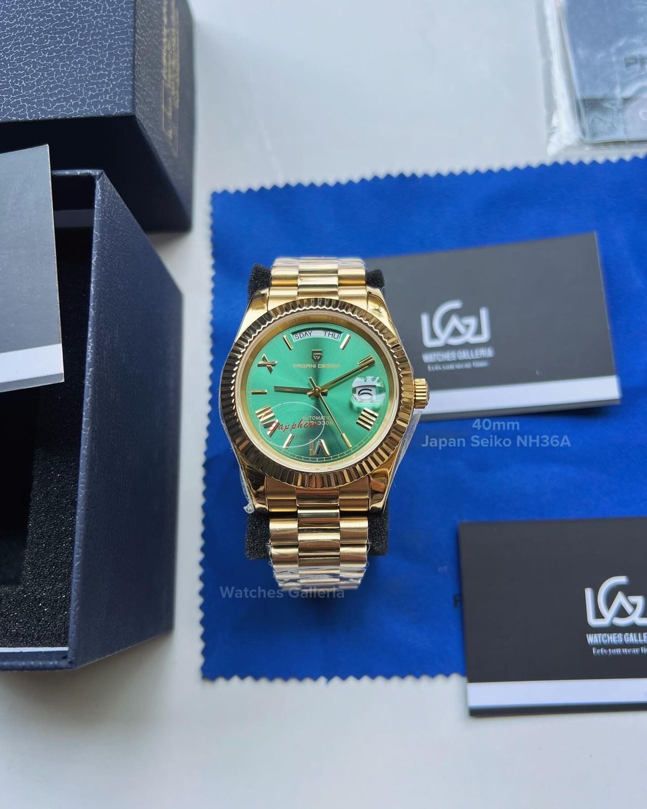 Pagani Design Date Day 40mm Seiko NH36A Gold/Green PD1783