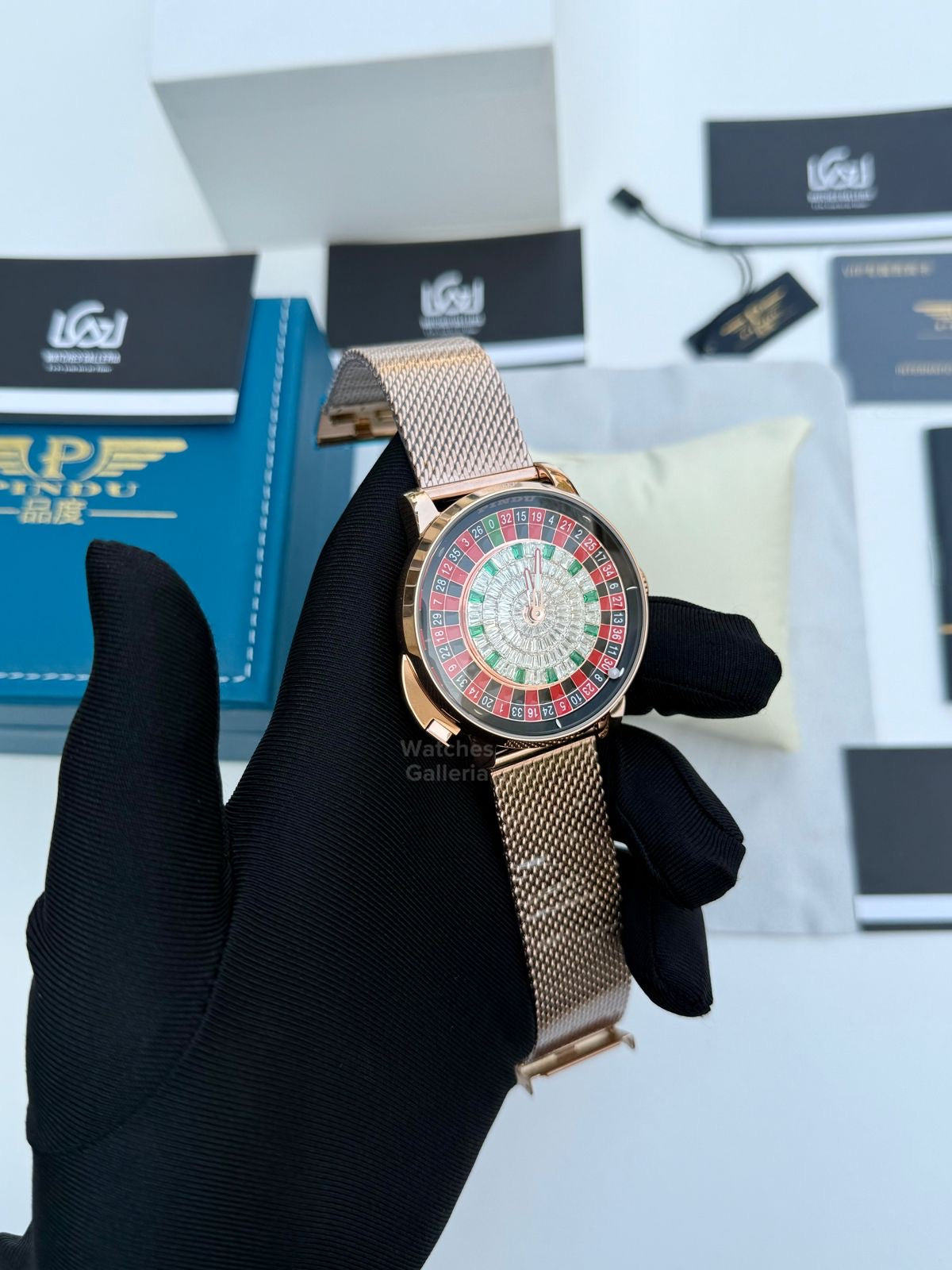 Pindu Design Casino Roulette Button Edition Automatic (Baguette Cut Diamonds) P6628 Watches Galleria