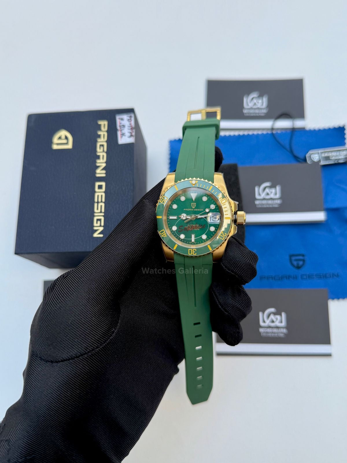 Pagani Design Submariner Hulk Gold Automatic (Silicon Straps Edition) PD1661 Watches Galleria