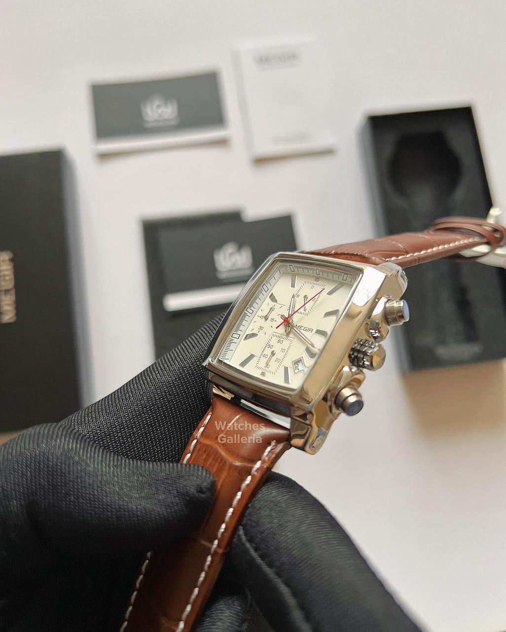 Megir Square Chronograph (Brown Silver) ML2028
