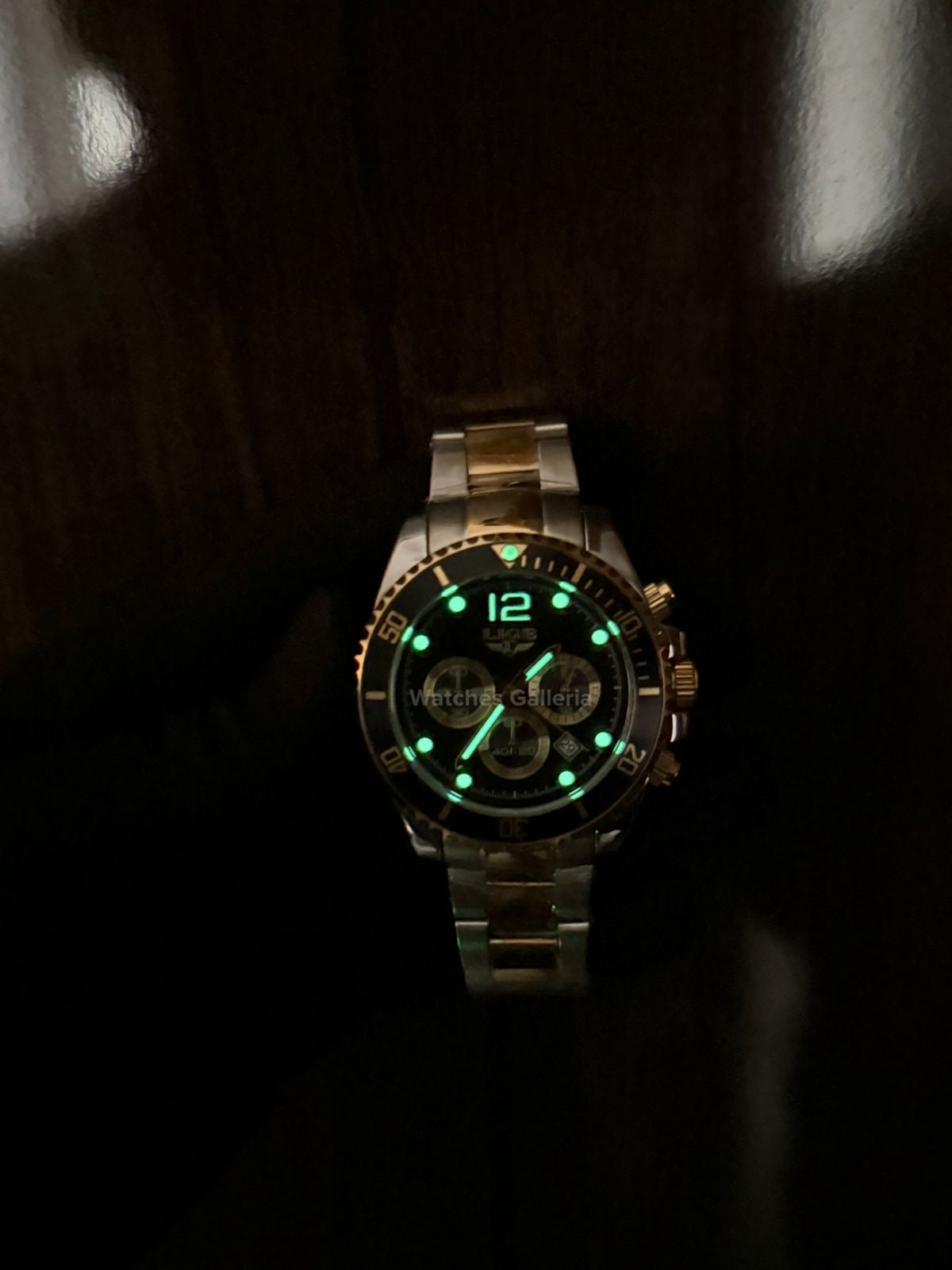 Lige Submariner Chronograph Quartz(Gold Black) Lige8924 Watches Galleria