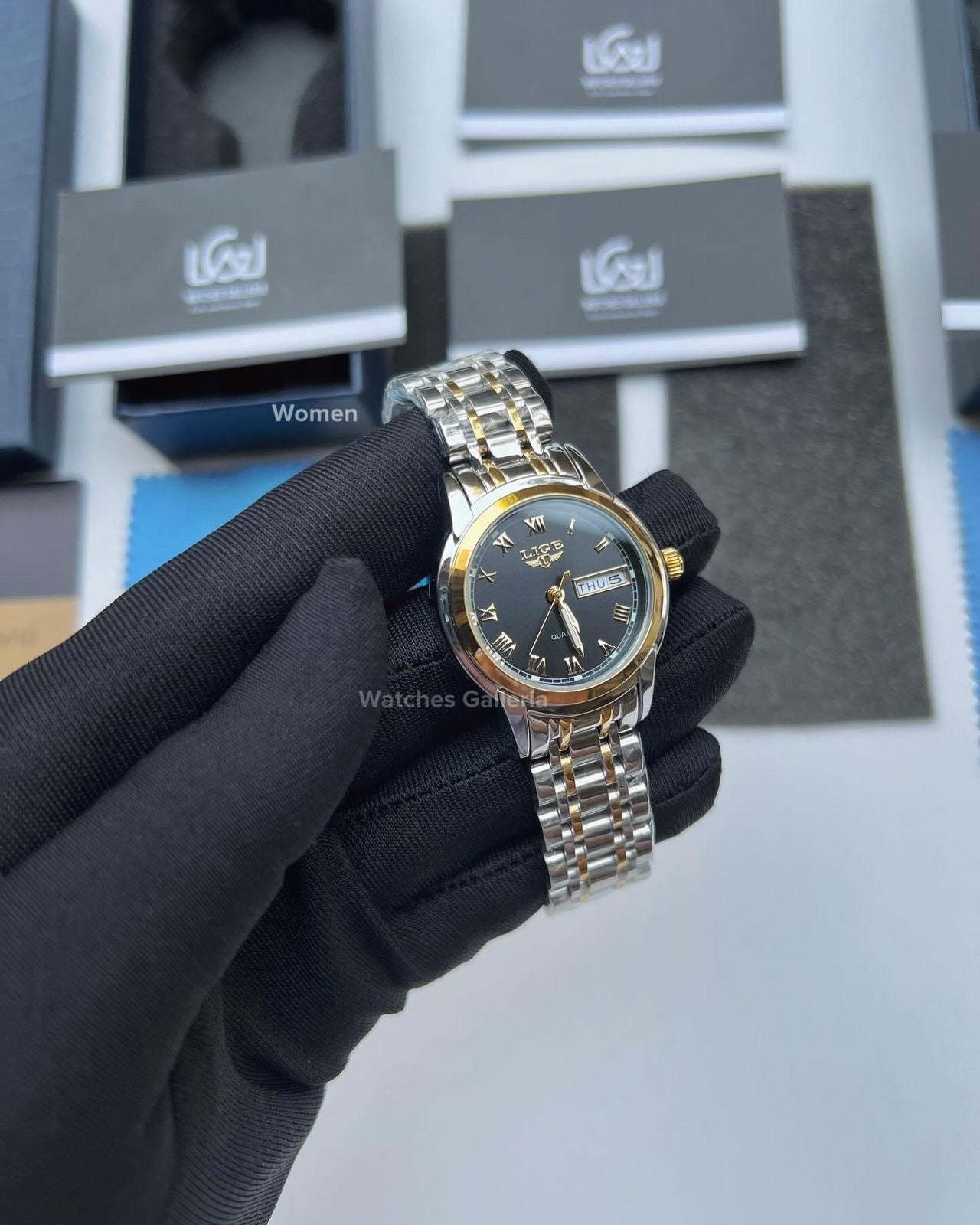 Lige Date Day Couple Watch (Gold/Black) Lige9846 Lige10007L