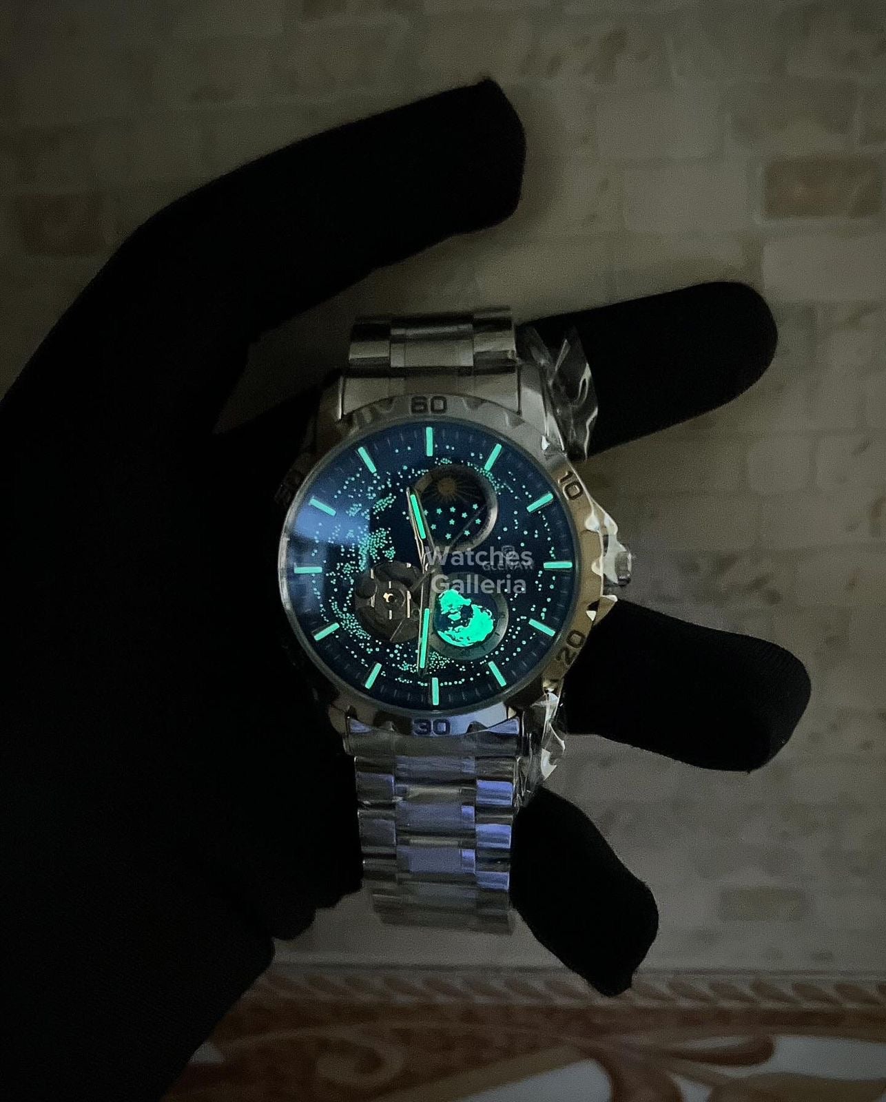 Glenaw Automatic Open Heart & Earth Rotating (Silver) GL8950 Watches Galleria